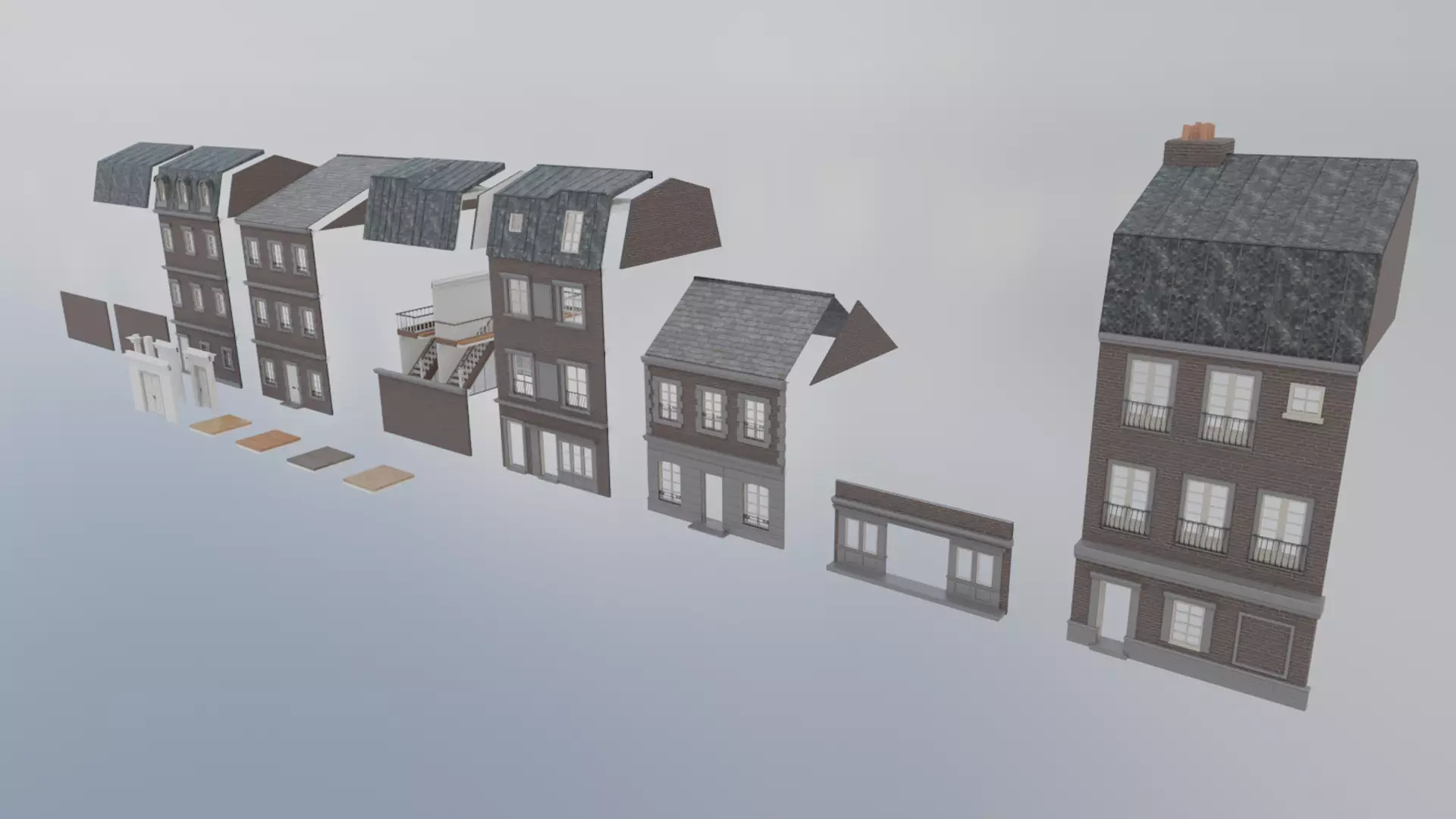 Modular Victorian Walls - Houses Low-poly 3D model_0