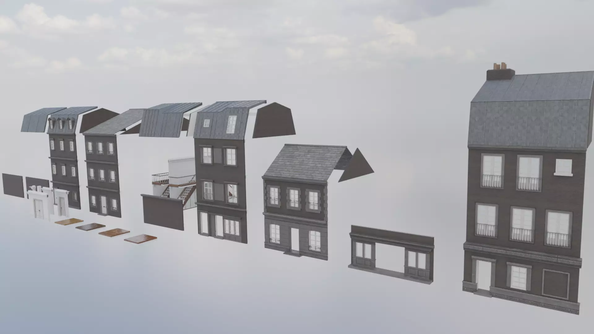 Modular Victorian Walls - Houses Low-poly 3D model_0