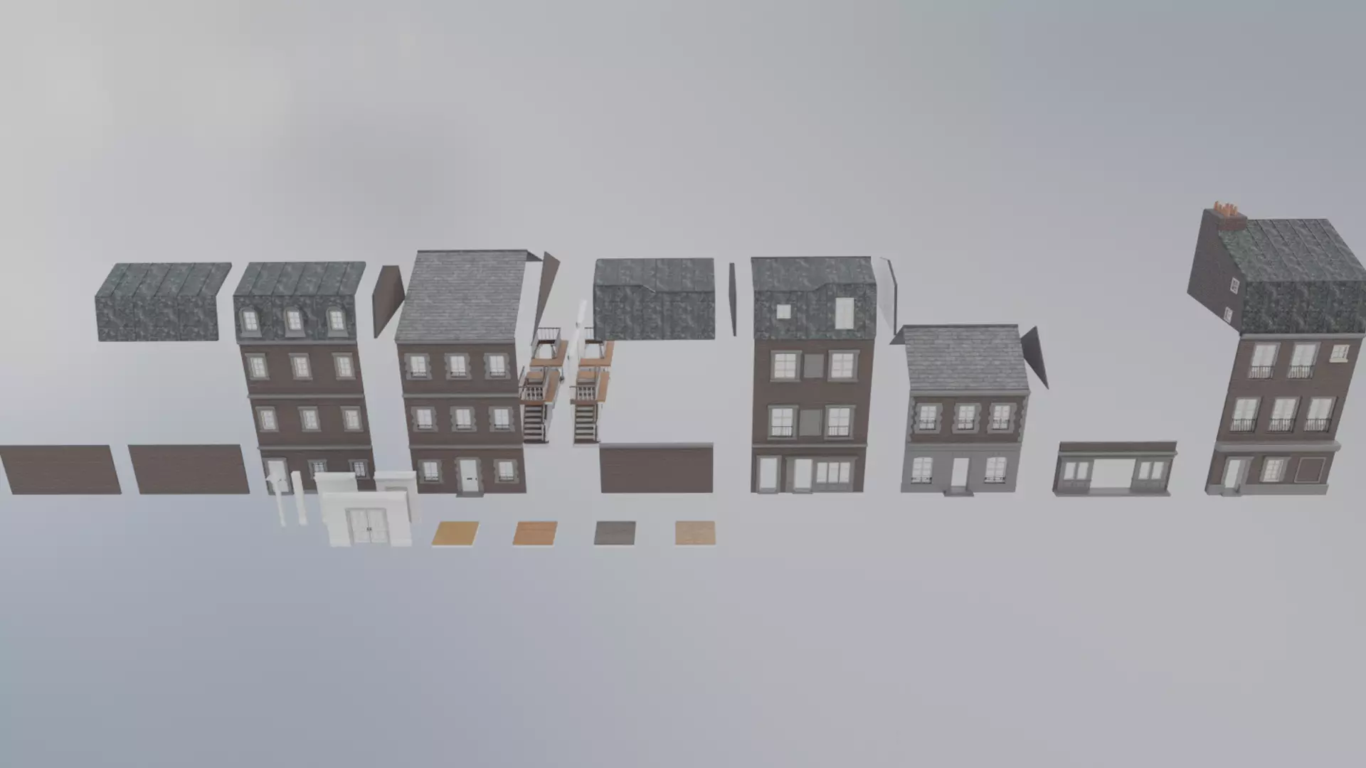 Modular Victorian Walls - Houses Low-poly 3D model_1