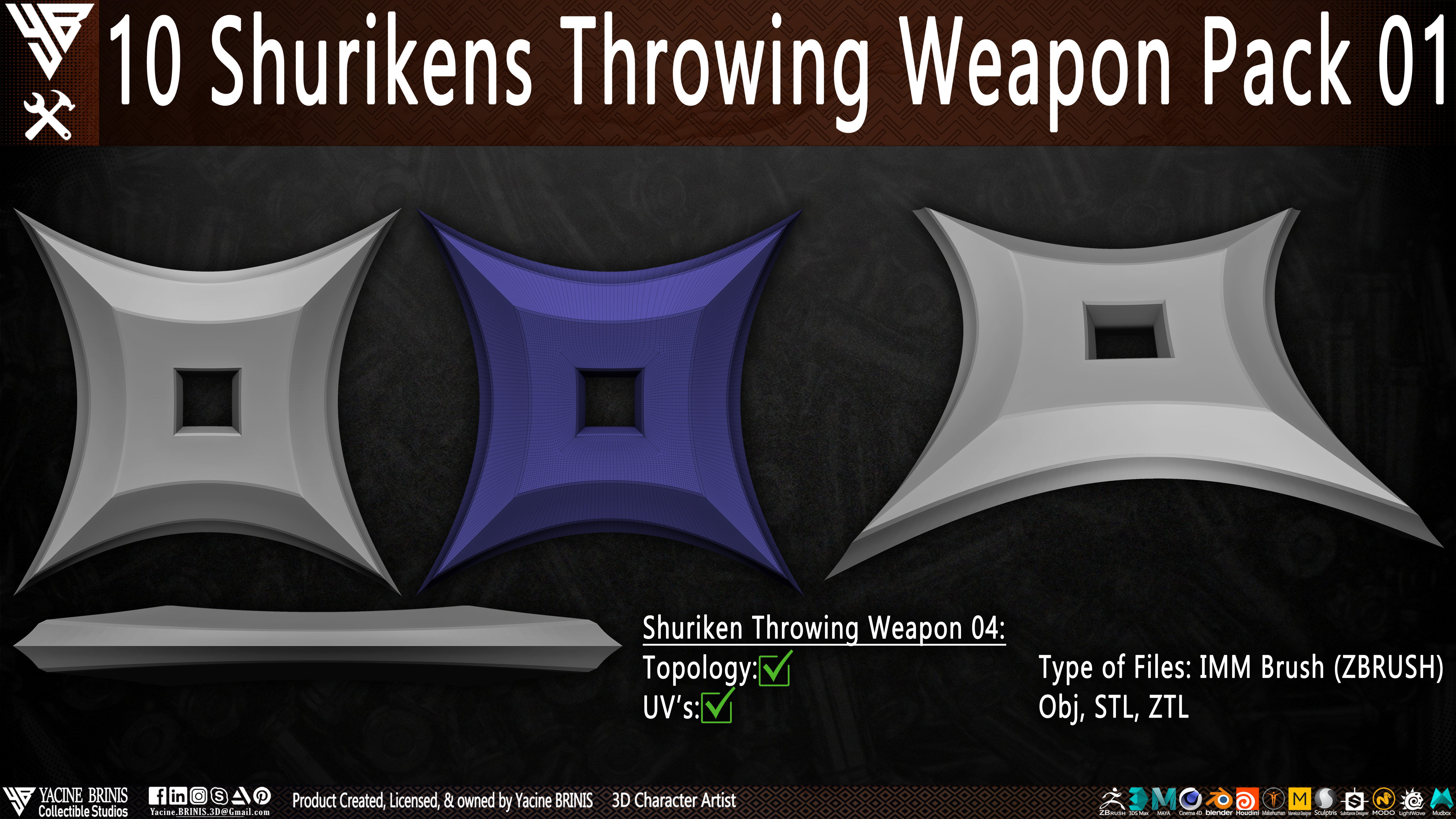 10 Shuriken Throwing Weapons Pack 01 Low-poly 3D model_8