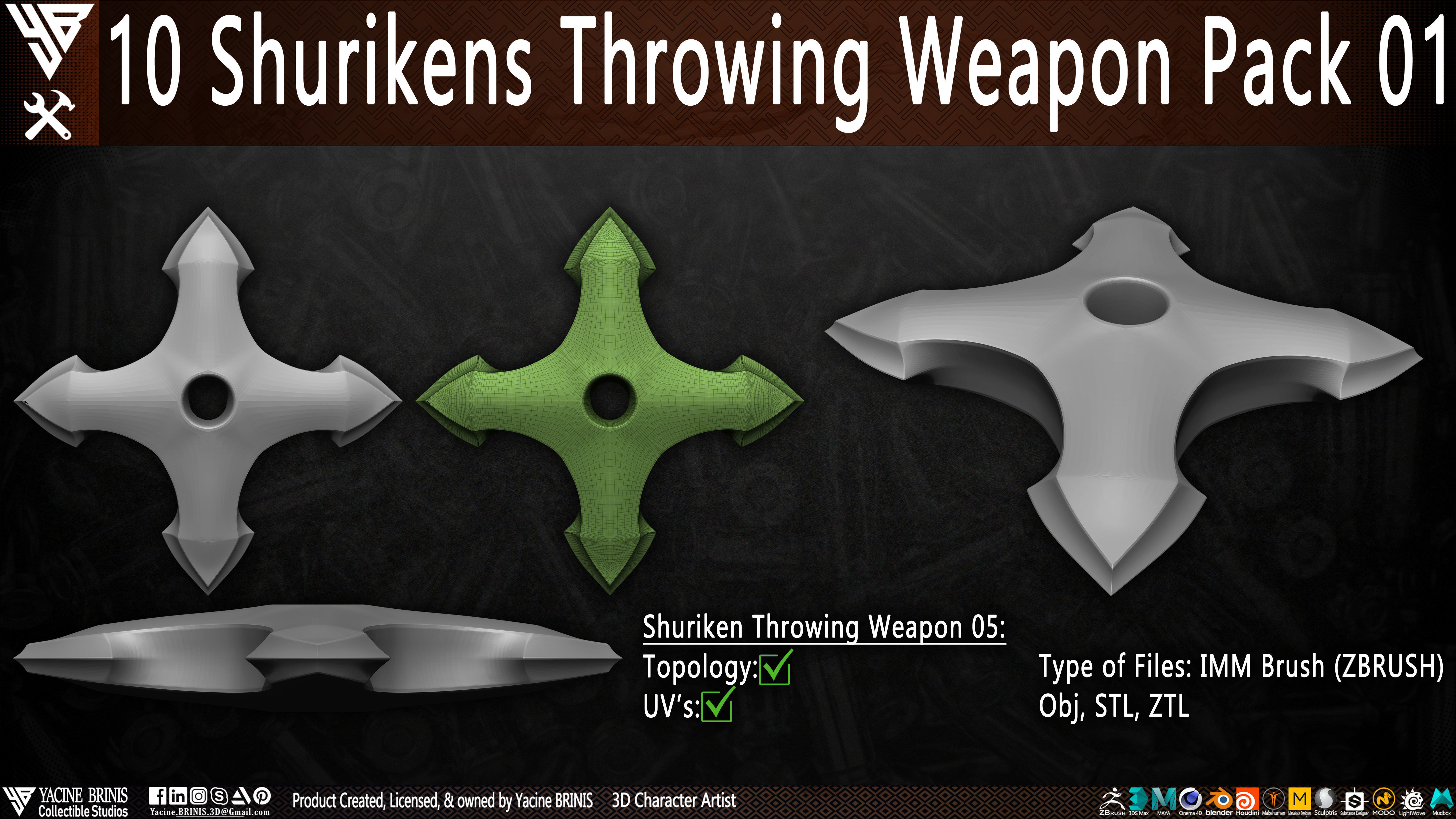 10 Shuriken Throwing Weapons Pack 01 Low-poly 3D model_9