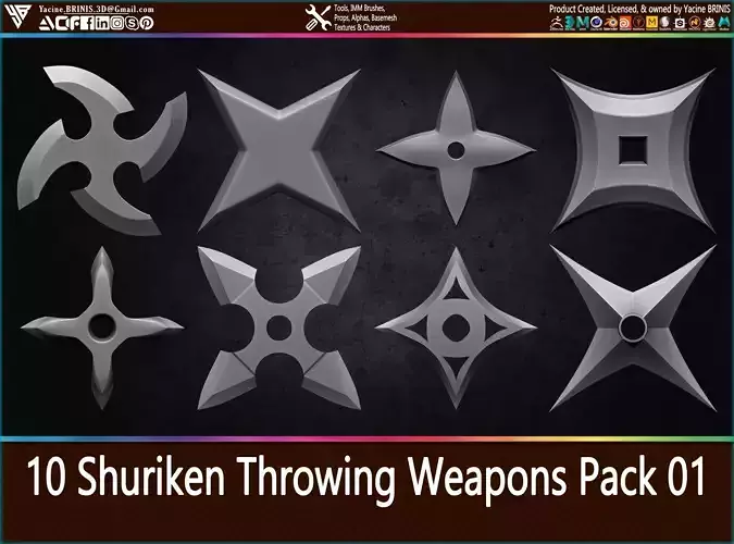 10 Shuriken Throwing Weapons Pack 01 Low-poly 3D model