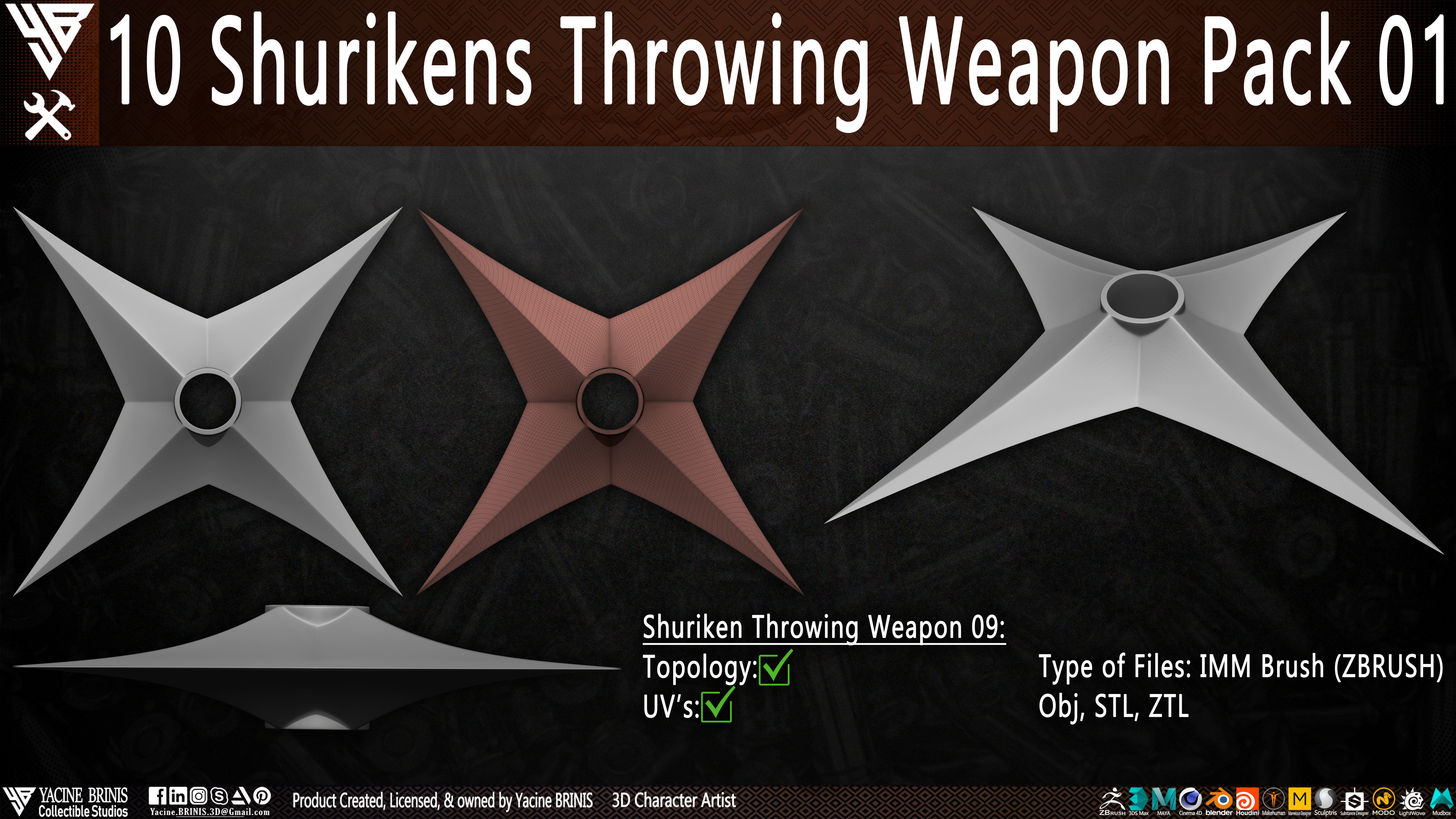10 Shuriken Throwing Weapons Pack 01 Low-poly 3D model_13
