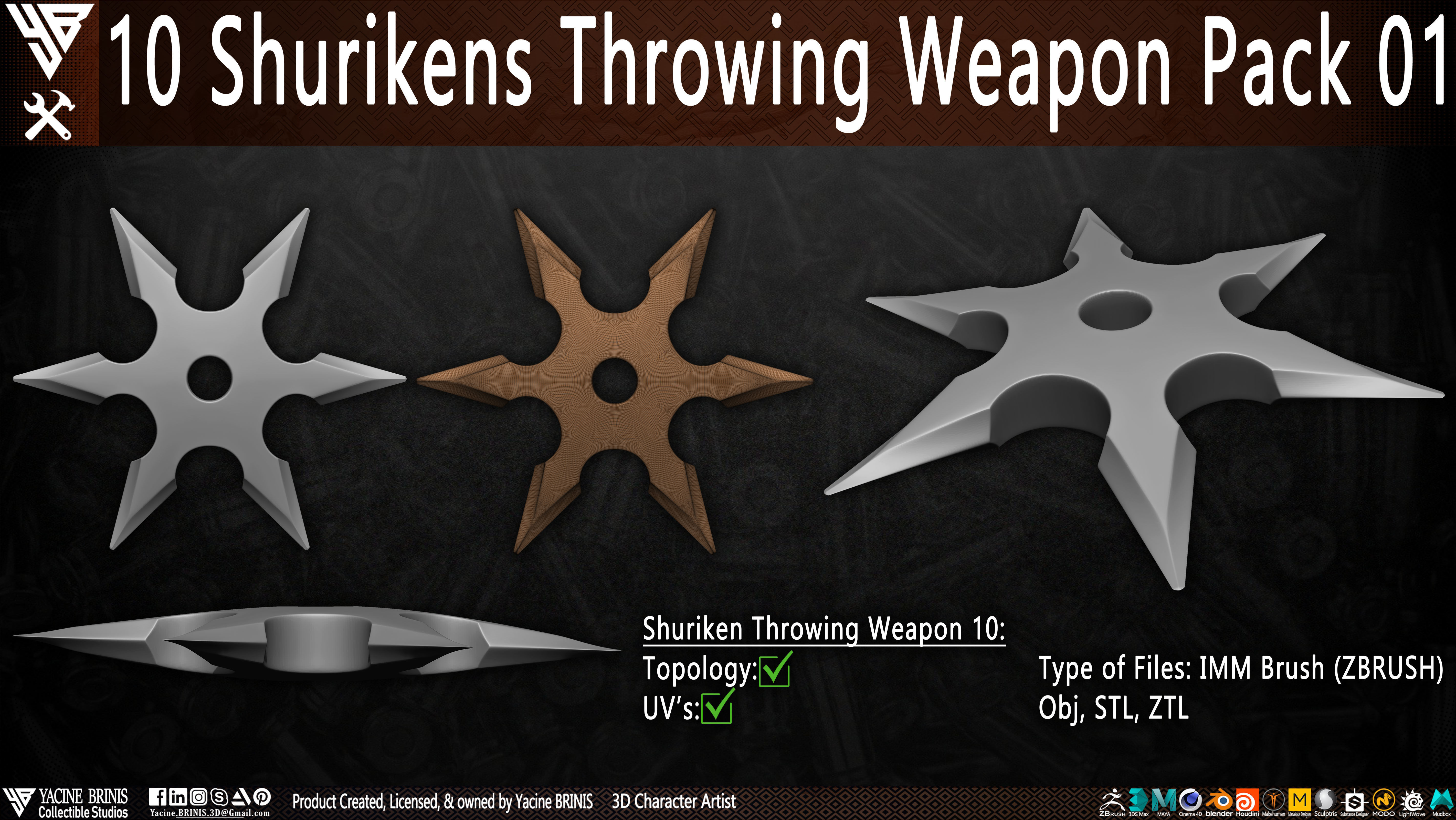 10 Shuriken Throwing Weapons Pack 01 Low-poly 3D model_14