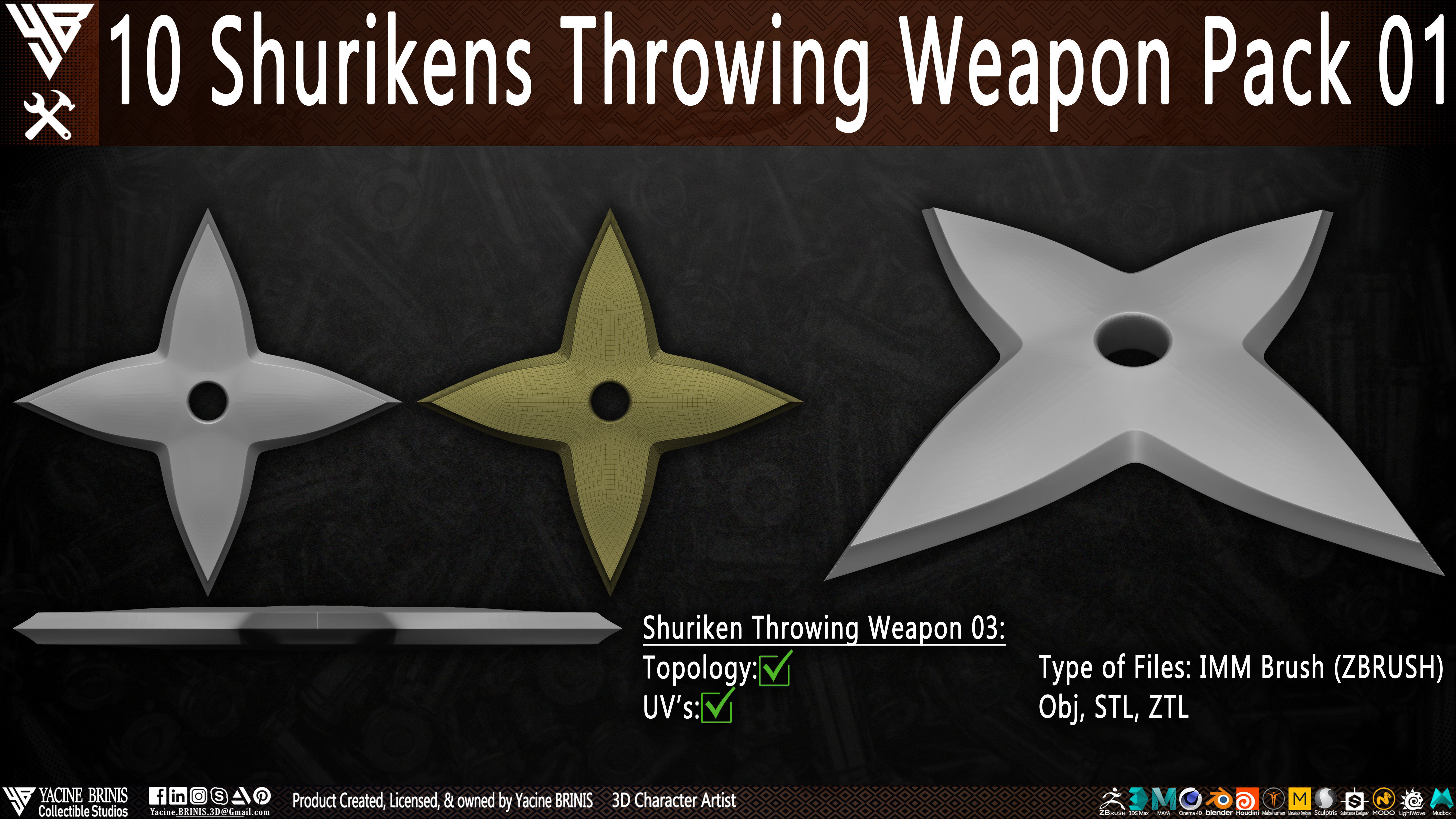10 Shuriken Throwing Weapons Pack 01 Low-poly 3D model_7