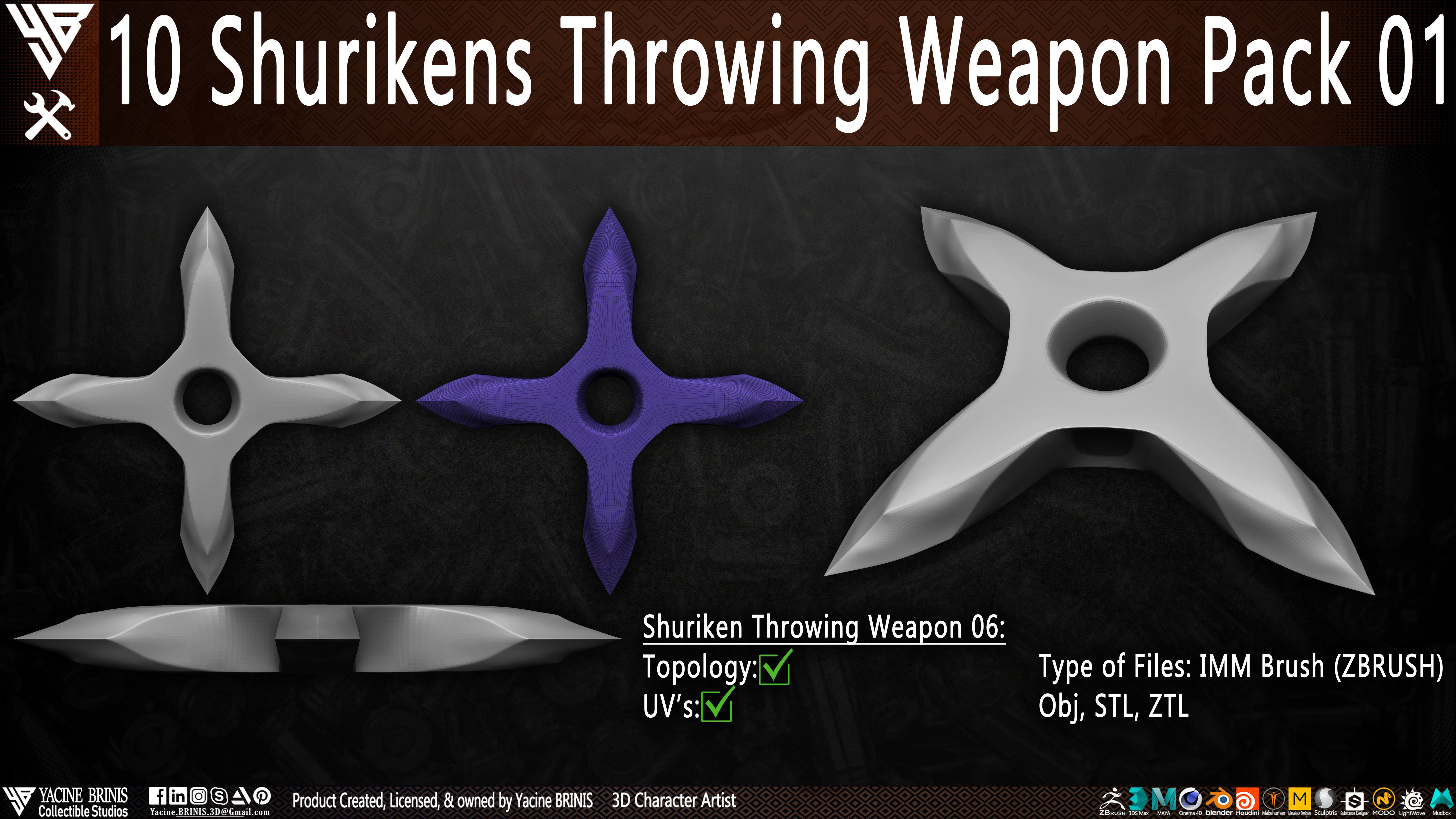 10 Shuriken Throwing Weapons Pack 01 Low-poly 3D model_10