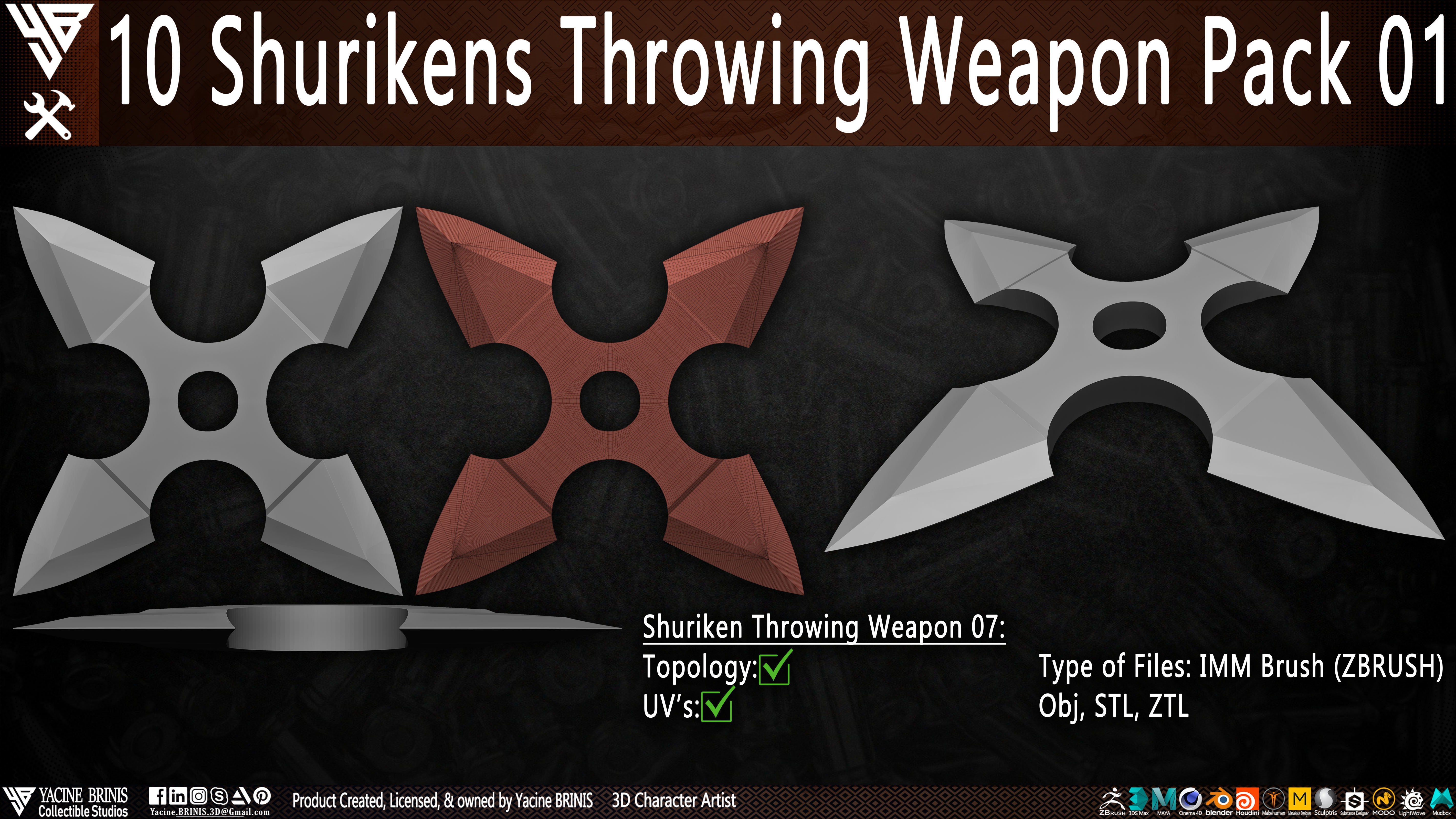 10 Shuriken Throwing Weapons Pack 01 Low-poly 3D model_11