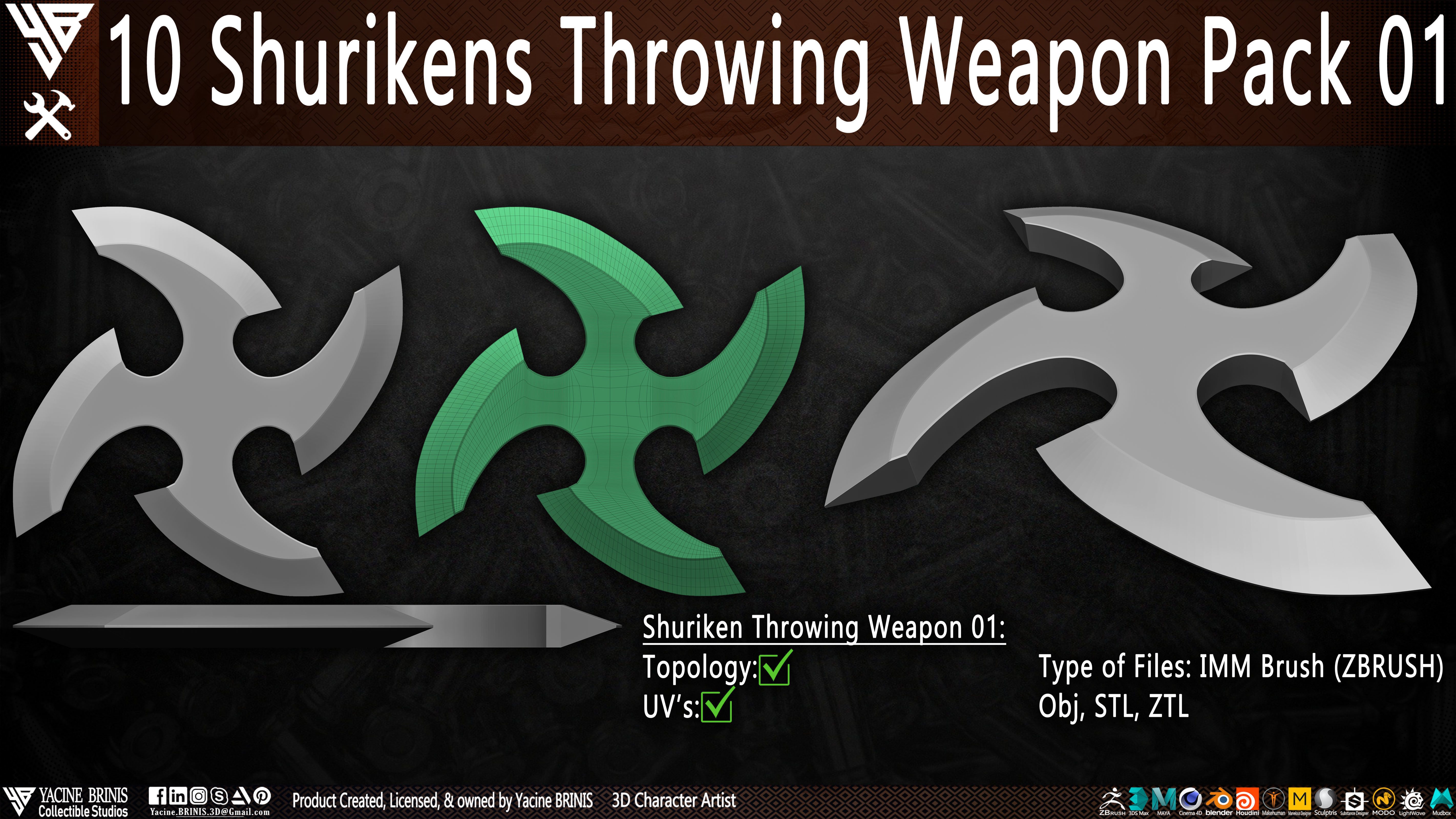 10 Shuriken Throwing Weapons Pack 01 Low-poly 3D model_5
