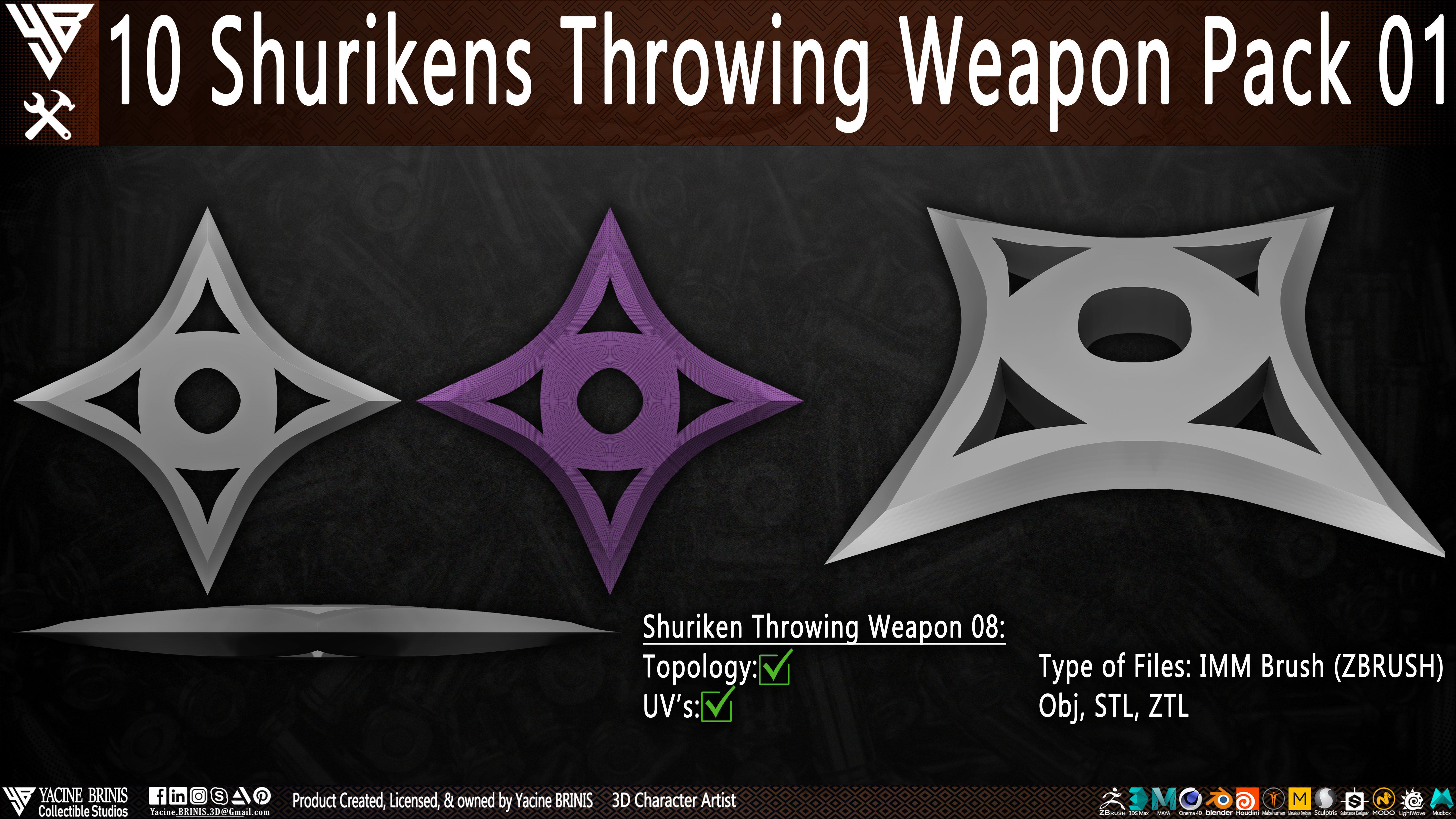 10 Shuriken Throwing Weapons Pack 01 Low-poly 3D model_12