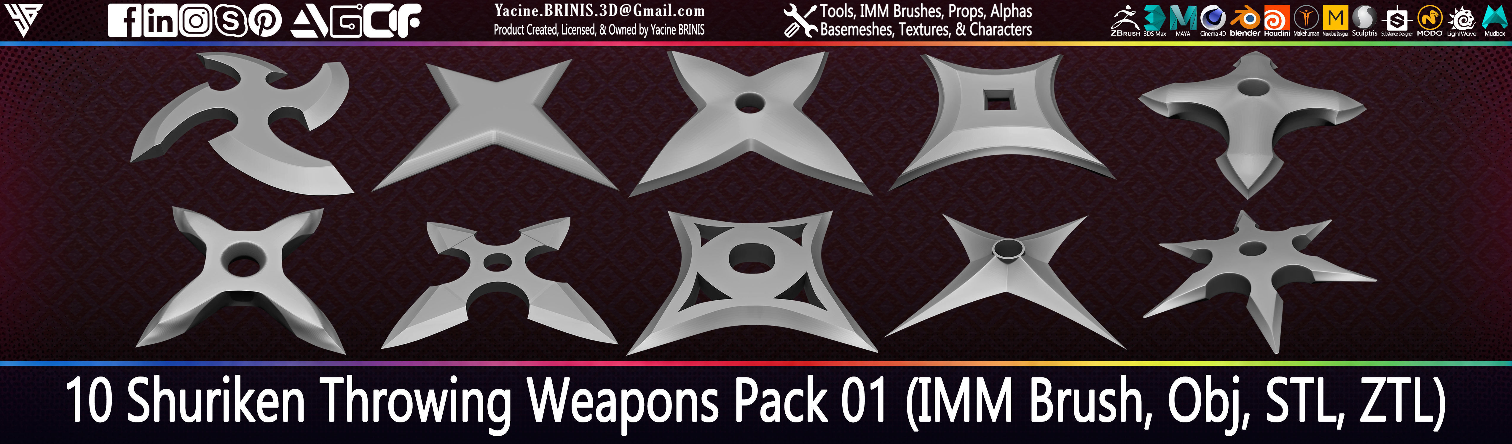 10 Shuriken Throwing Weapons Pack 01 Low-poly 3D model_15
