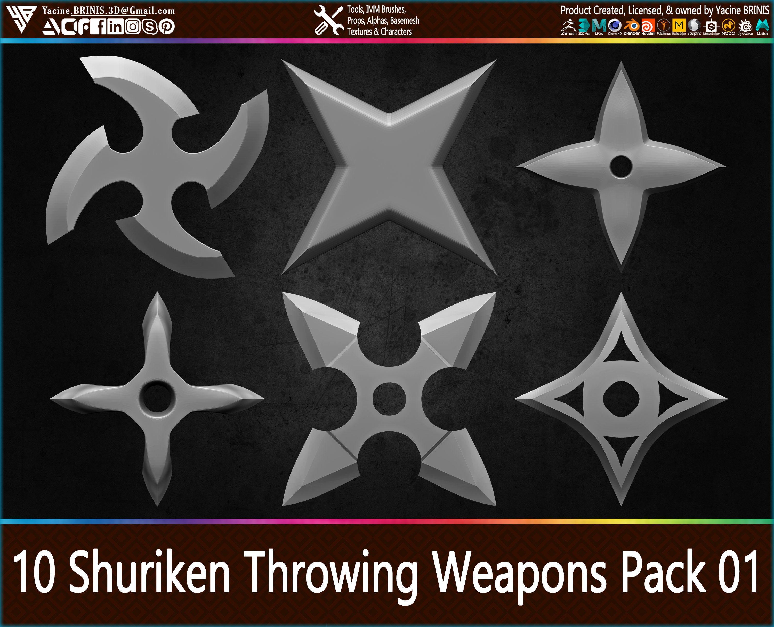 10 Shuriken Throwing Weapons Pack 01 Low-poly 3D model_16