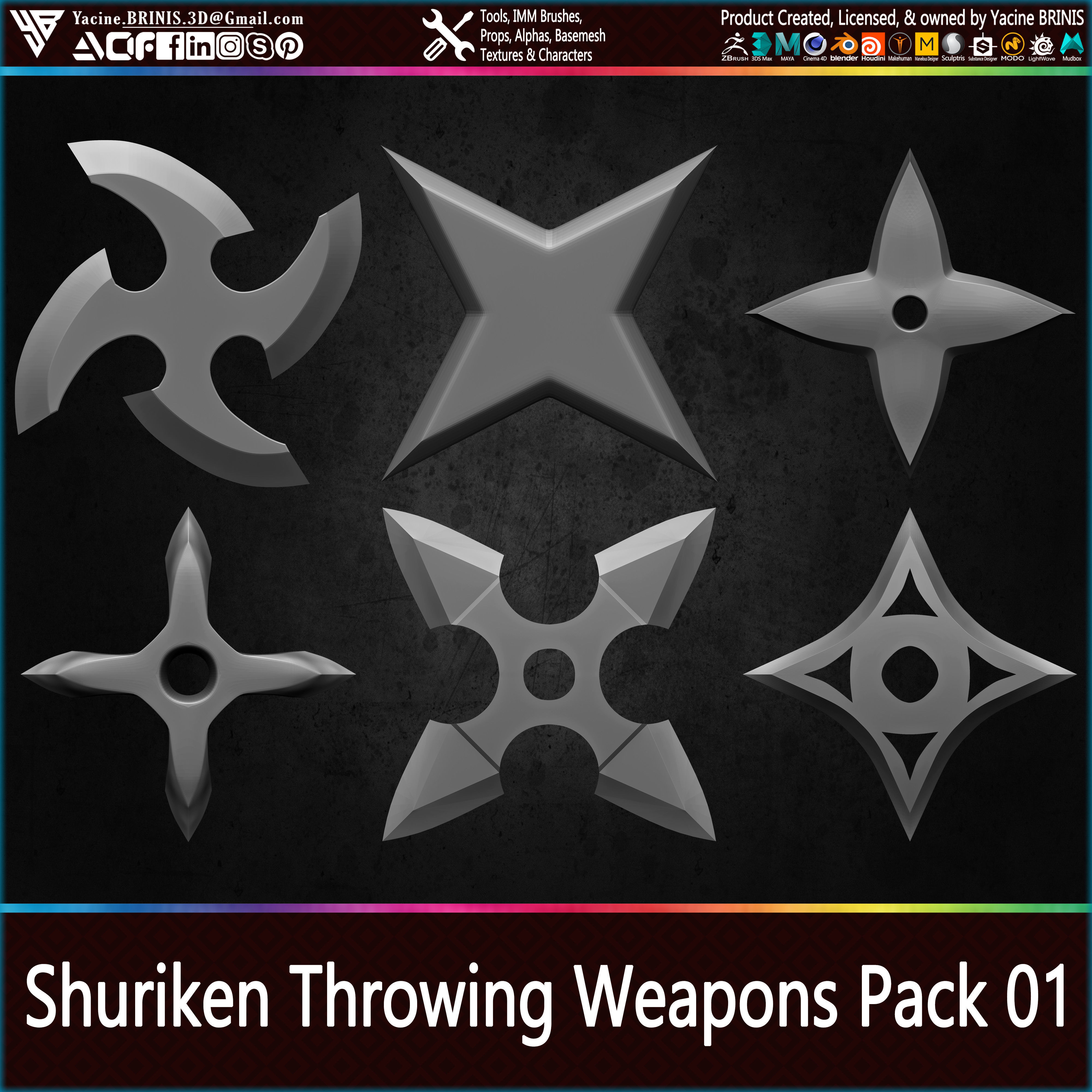 10 Shuriken Throwing Weapons Pack 01 Low-poly 3D model_17