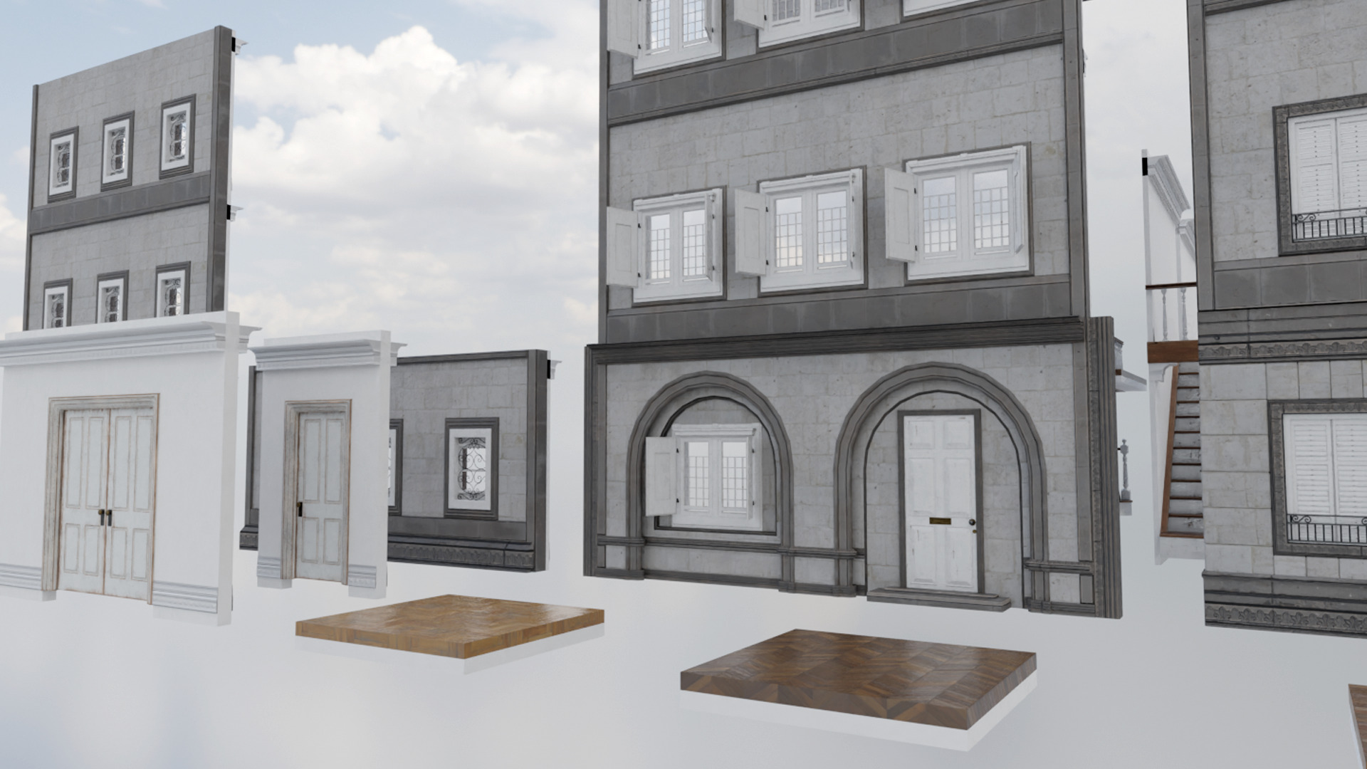 Modular Georgian Walls - Houses Low-poly 3D model_1