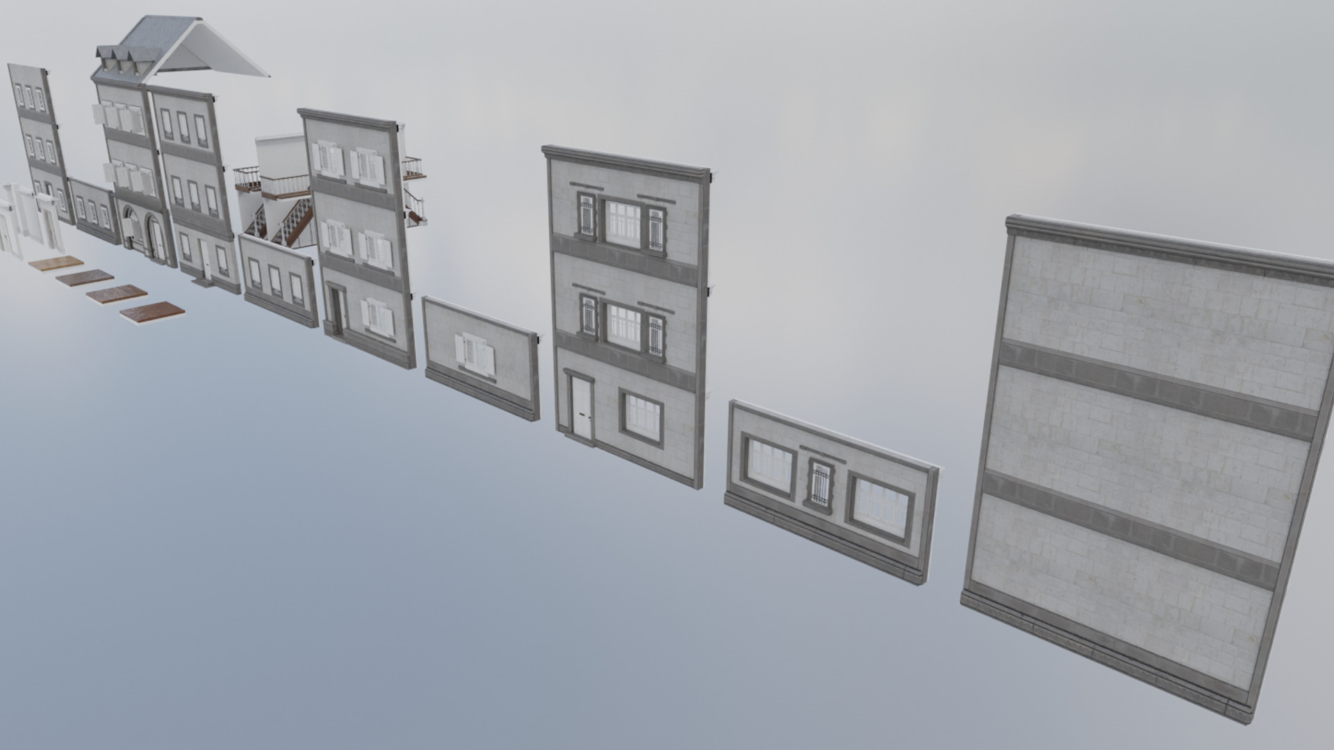 Modular Georgian Walls - Houses Low-poly 3D model_3