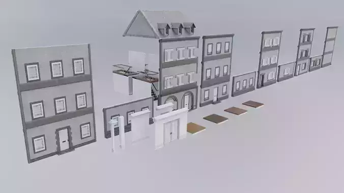 Modular Georgian Walls - Houses Low-poly 3D model