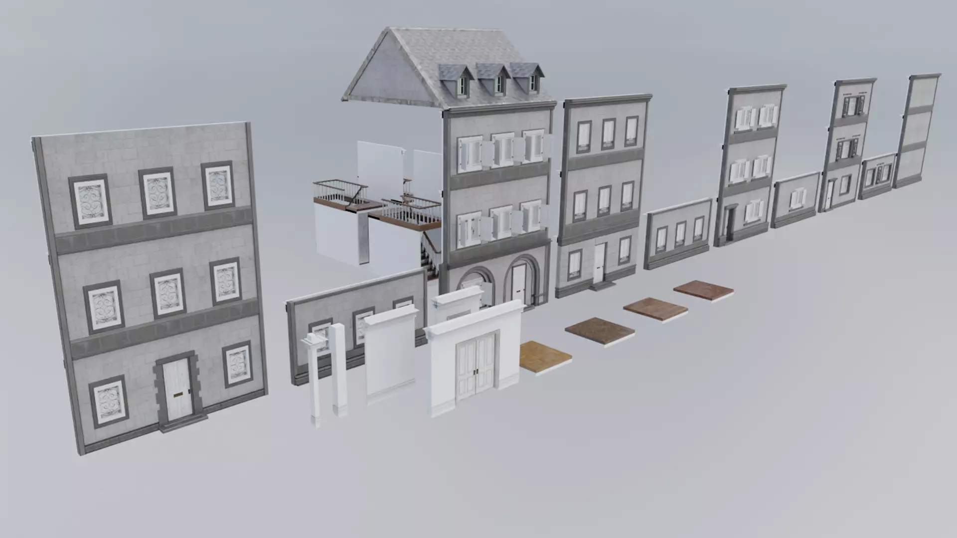 Modular Georgian Walls - Houses Low-poly 3D model_0