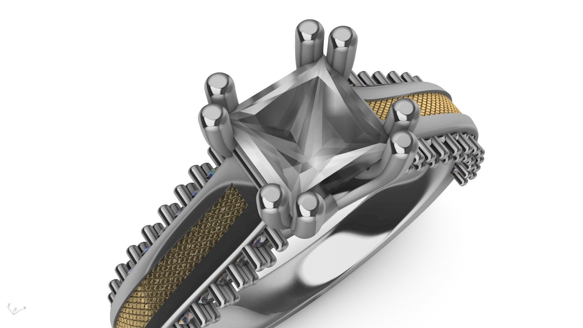 princess cut  diamondshank textured engagement ring stl verified 3D print model_10