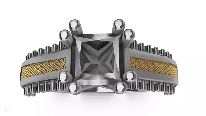 princess cut  diamondshank textured engagement ring stl verified