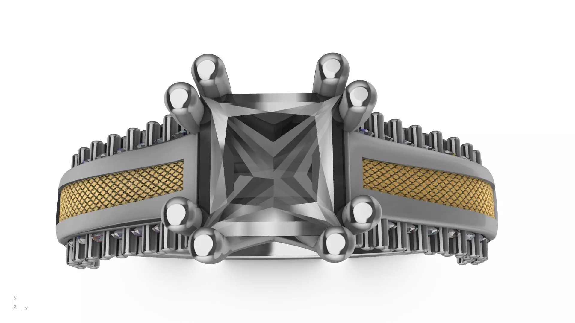 princess cut  diamondshank textured engagement ring stl verified 3D print model_0