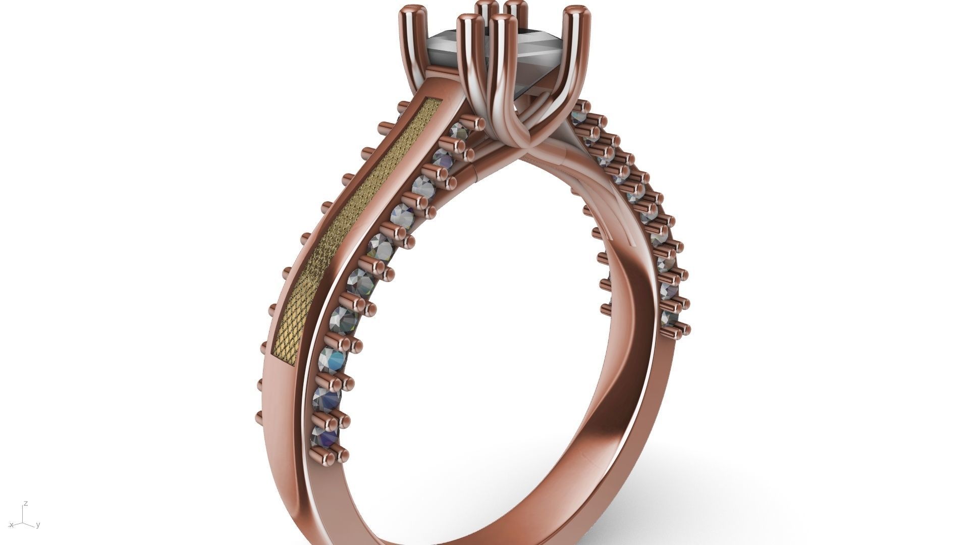 princess cut  diamondshank textured engagement ring stl verified 3D print model_22