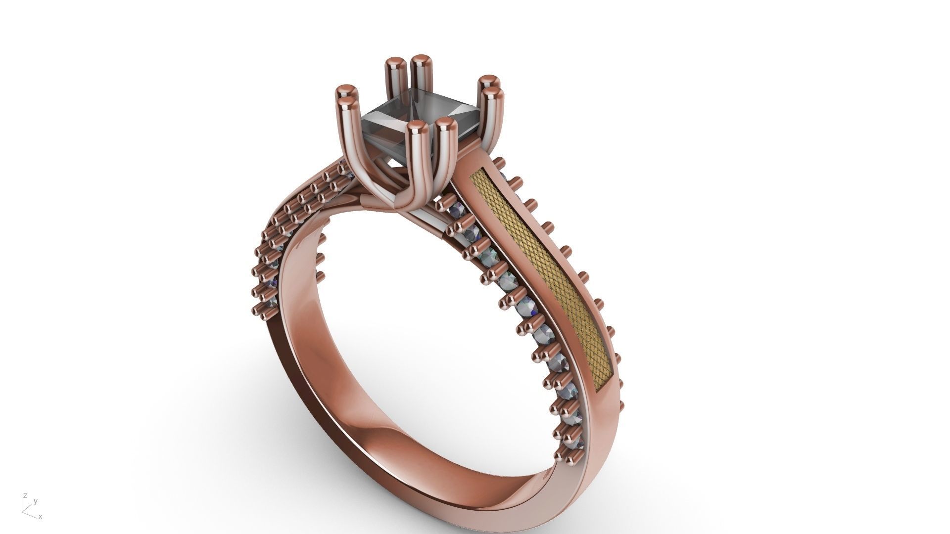 princess cut  diamondshank textured engagement ring stl verified 3D print model_19