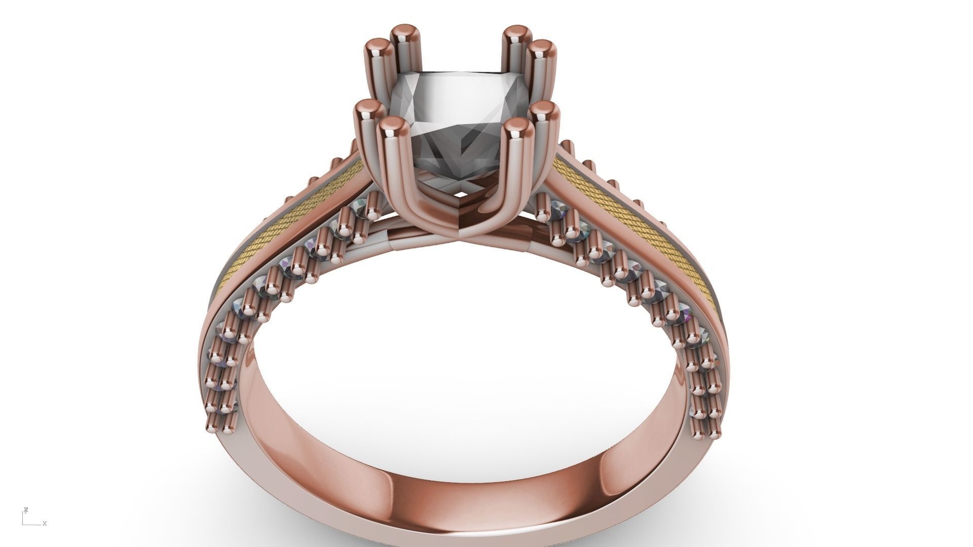 princess cut  diamondshank textured engagement ring stl verified 3D print model_18