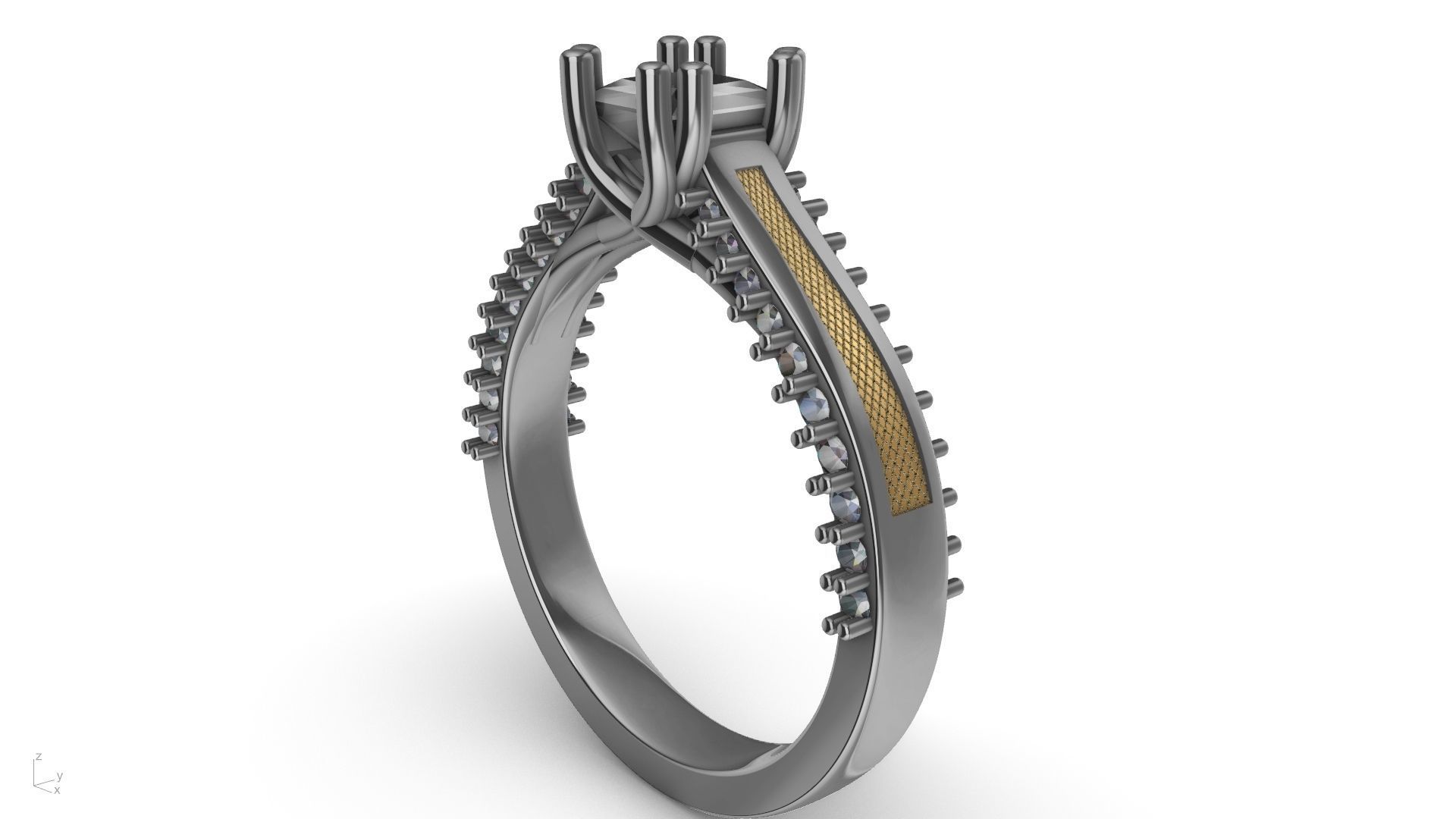 princess cut  diamondshank textured engagement ring stl verified 3D print model_14