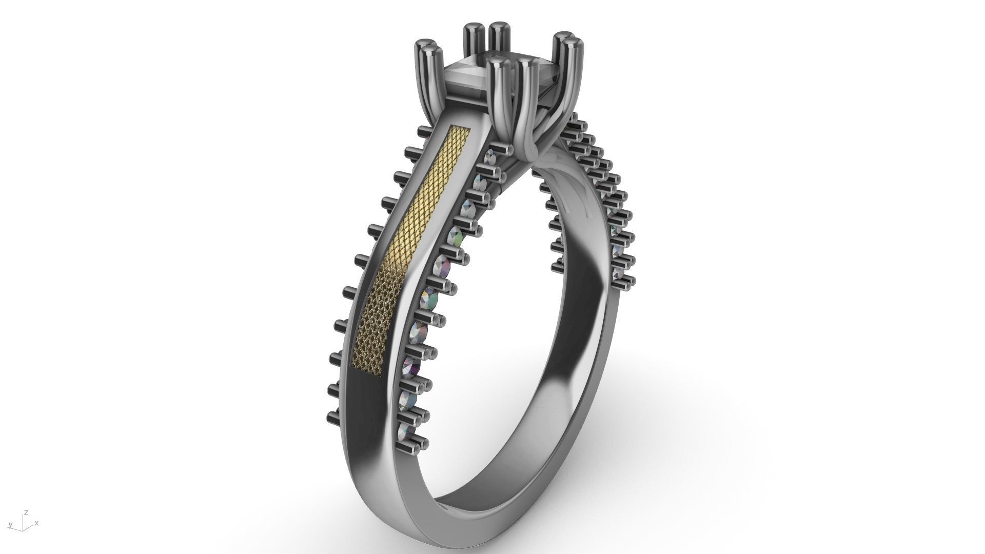 princess cut  diamondshank textured engagement ring stl verified 3D print model_12