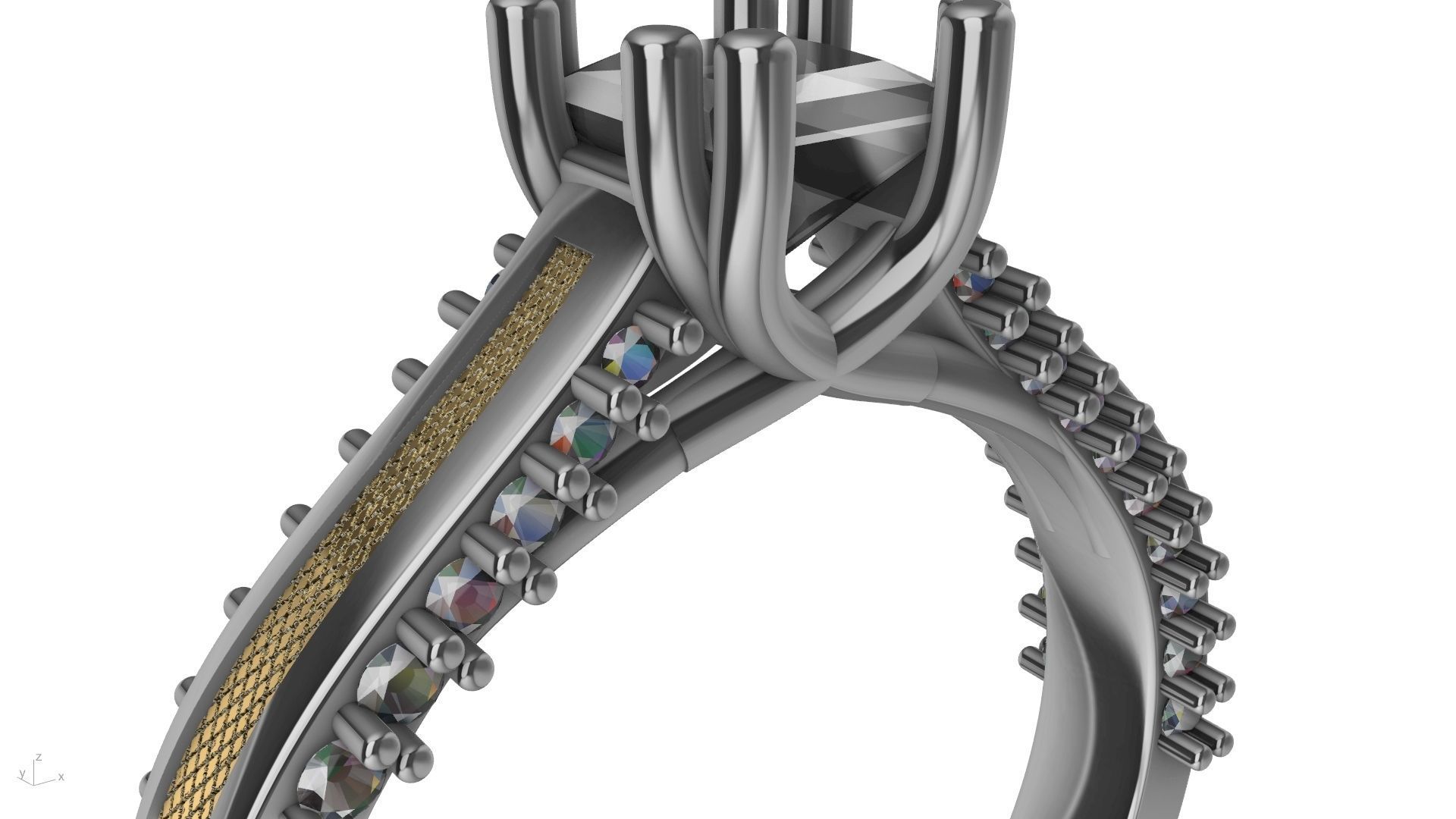 princess cut  diamondshank textured engagement ring stl verified 3D print model_9