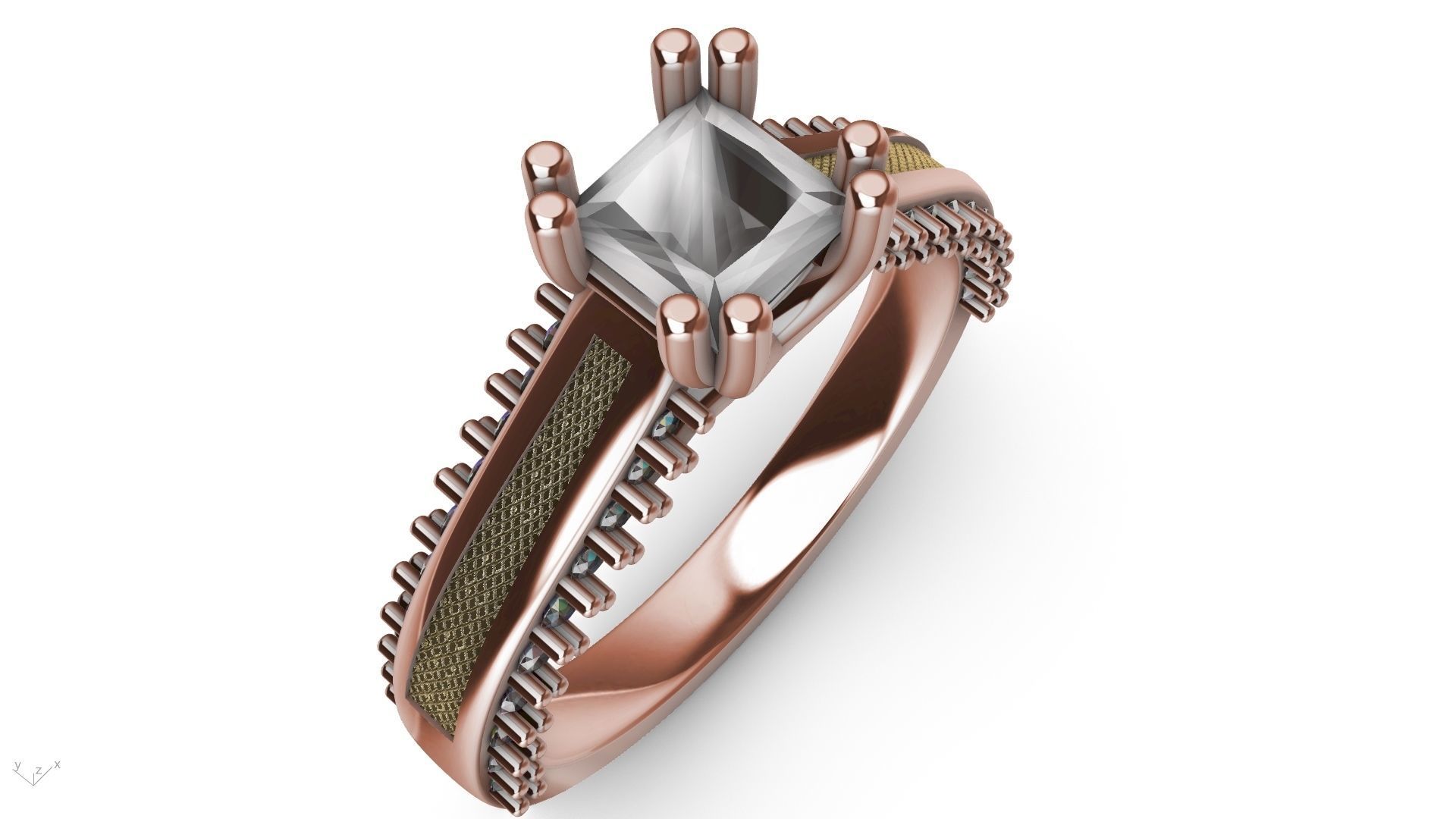 princess cut  diamondshank textured engagement ring stl verified 3D print model_17
