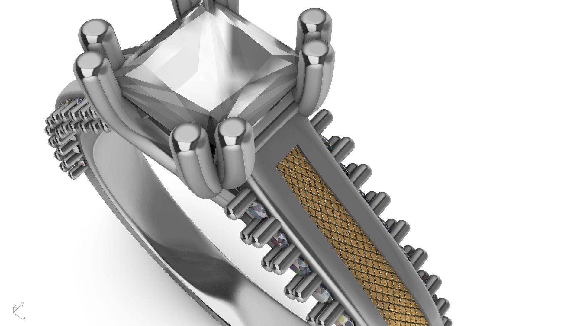 princess cut  diamondshank textured engagement ring stl verified 3D print model_8