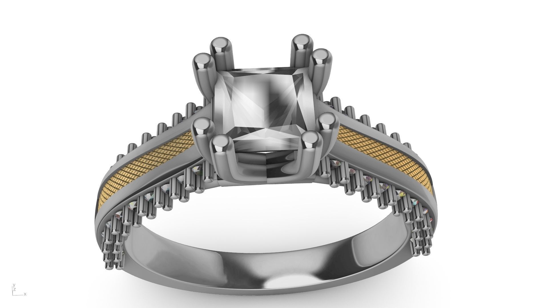 princess cut  diamondshank textured engagement ring stl verified 3D print model_16