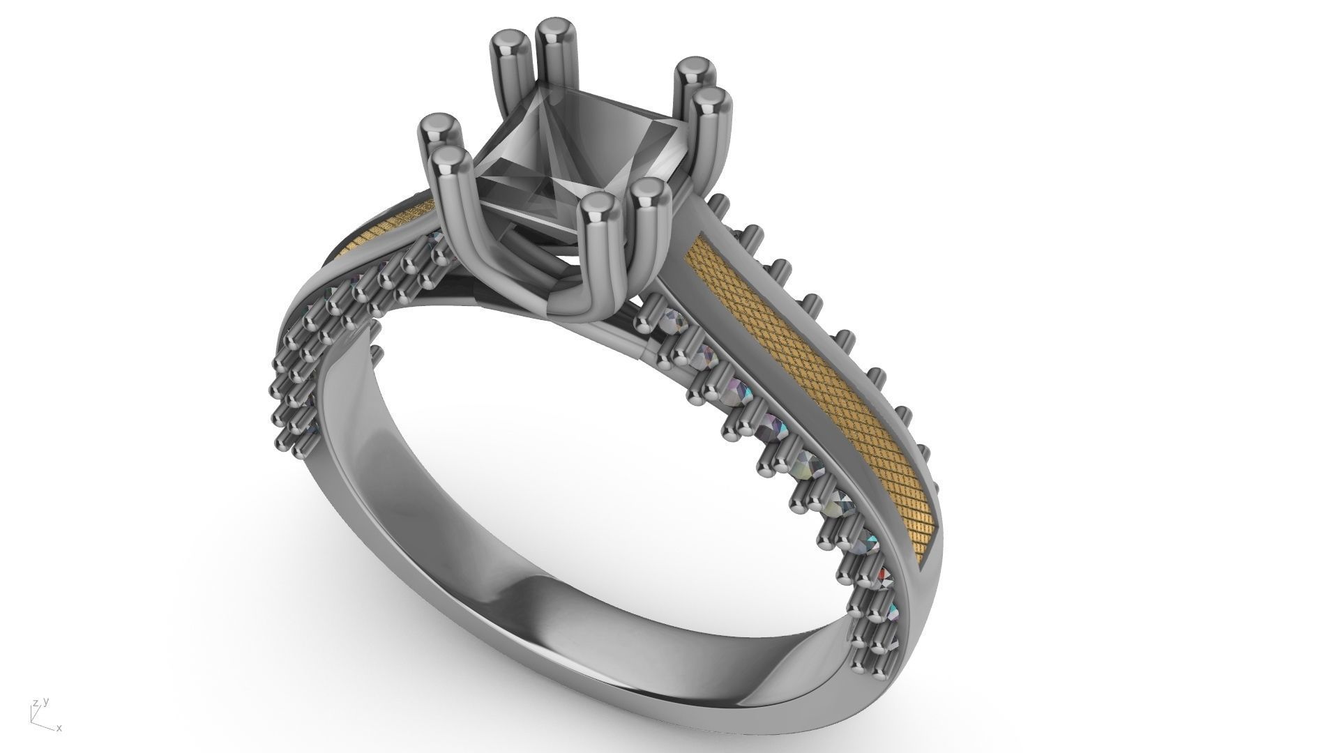 princess cut  diamondshank textured engagement ring stl verified 3D print model_1