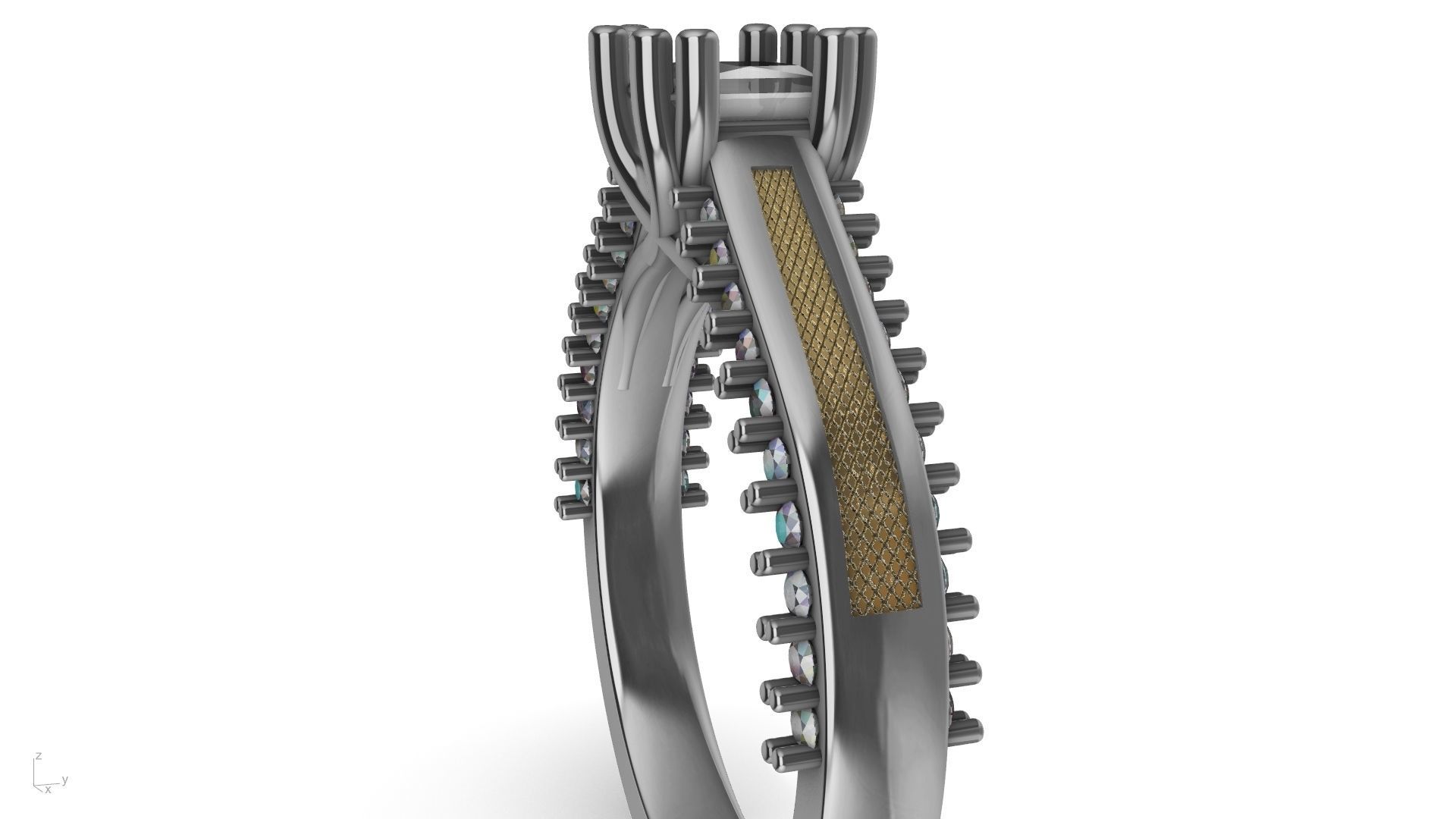 princess cut  diamondshank textured engagement ring stl verified 3D print model_4