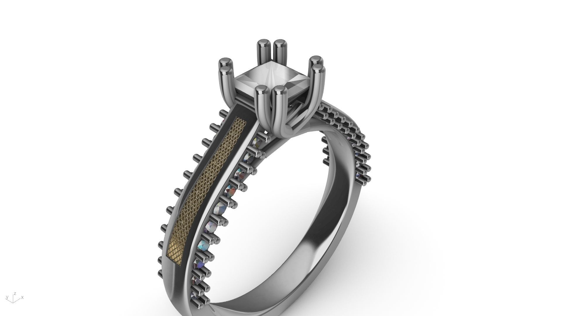 princess cut  diamondshank textured engagement ring stl verified 3D print model_2