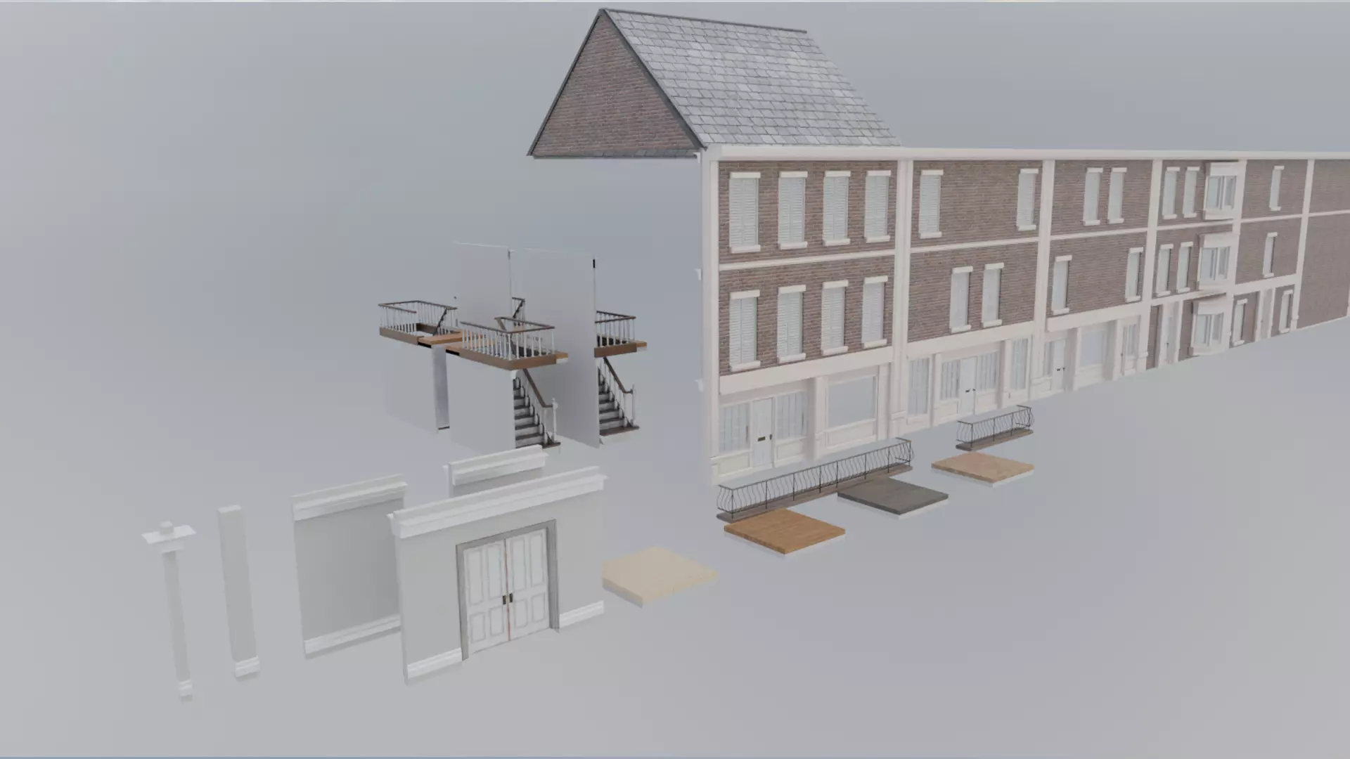 Modular Georgian Walls - Houses Low-poly 3D model_1