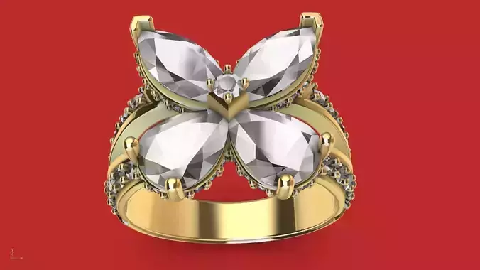 PEAR MARQUISE FLOWER RING stl verified 