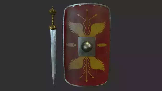 Gladius and Scutum Low-poly 3D model