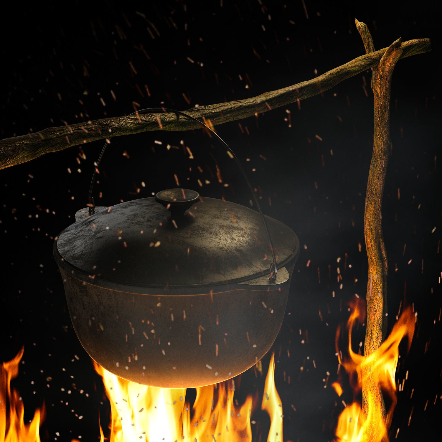 Bonfire with pot 1 3D model_4