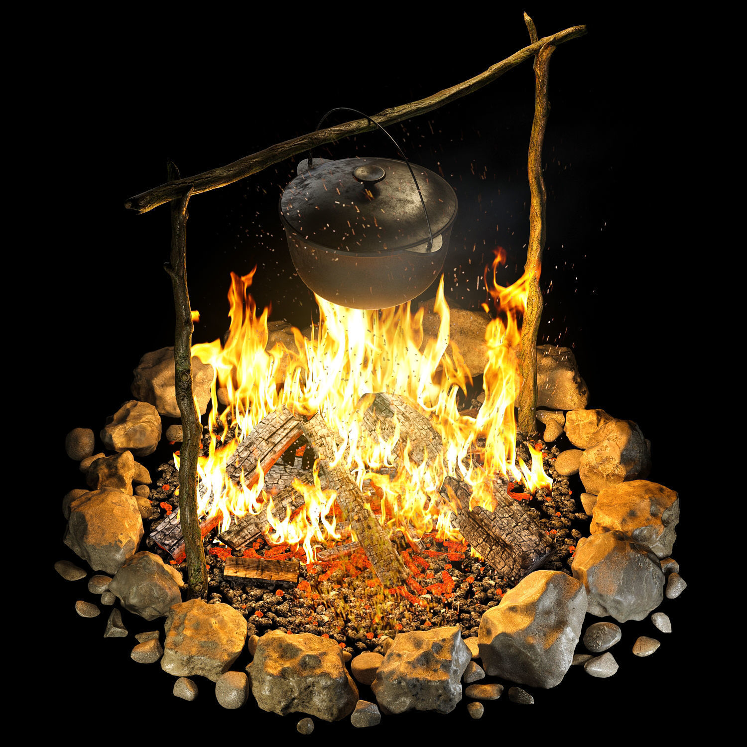 Bonfire with pot 1 3D model_3