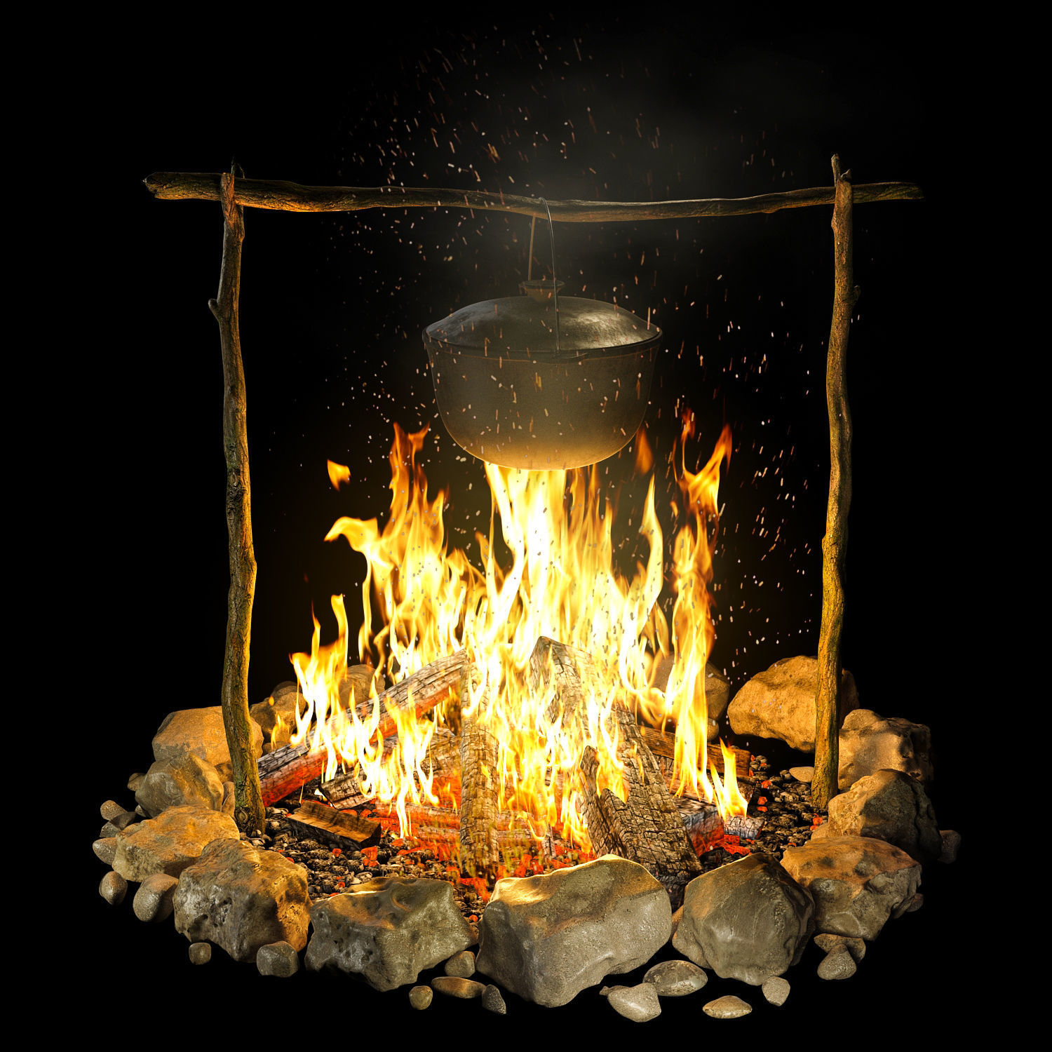Bonfire with pot 1 3D model_7
