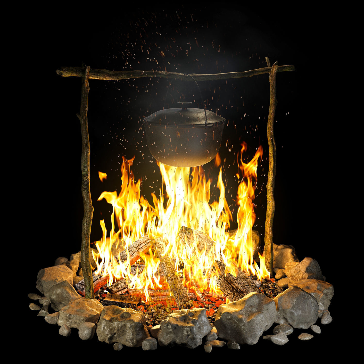 Bonfire with pot 1 3D model_1
