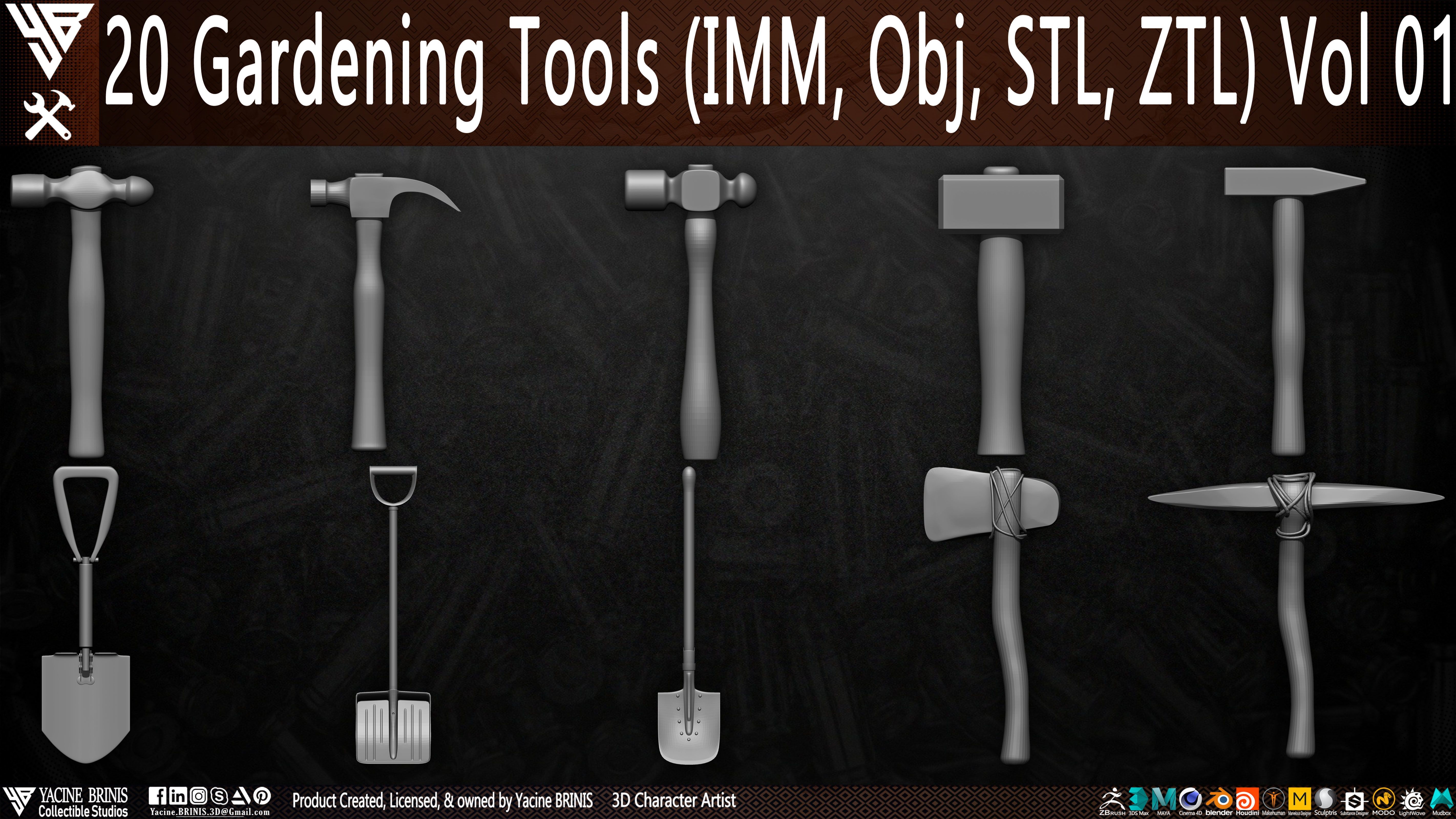 20 Gardening Tools Pack 01 Low-poly 3D model_2