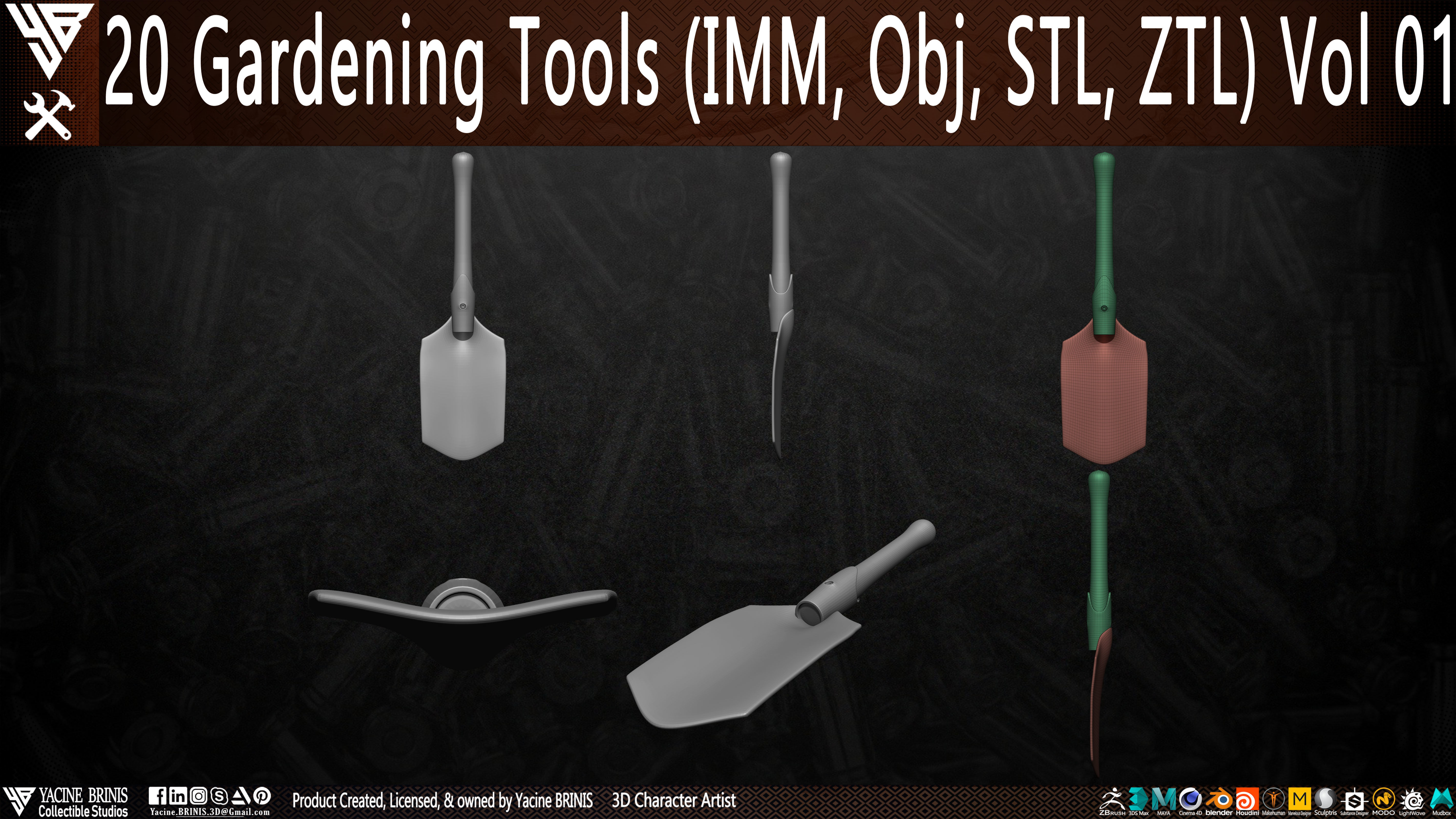 20 Gardening Tools Pack 01 Low-poly 3D model_25