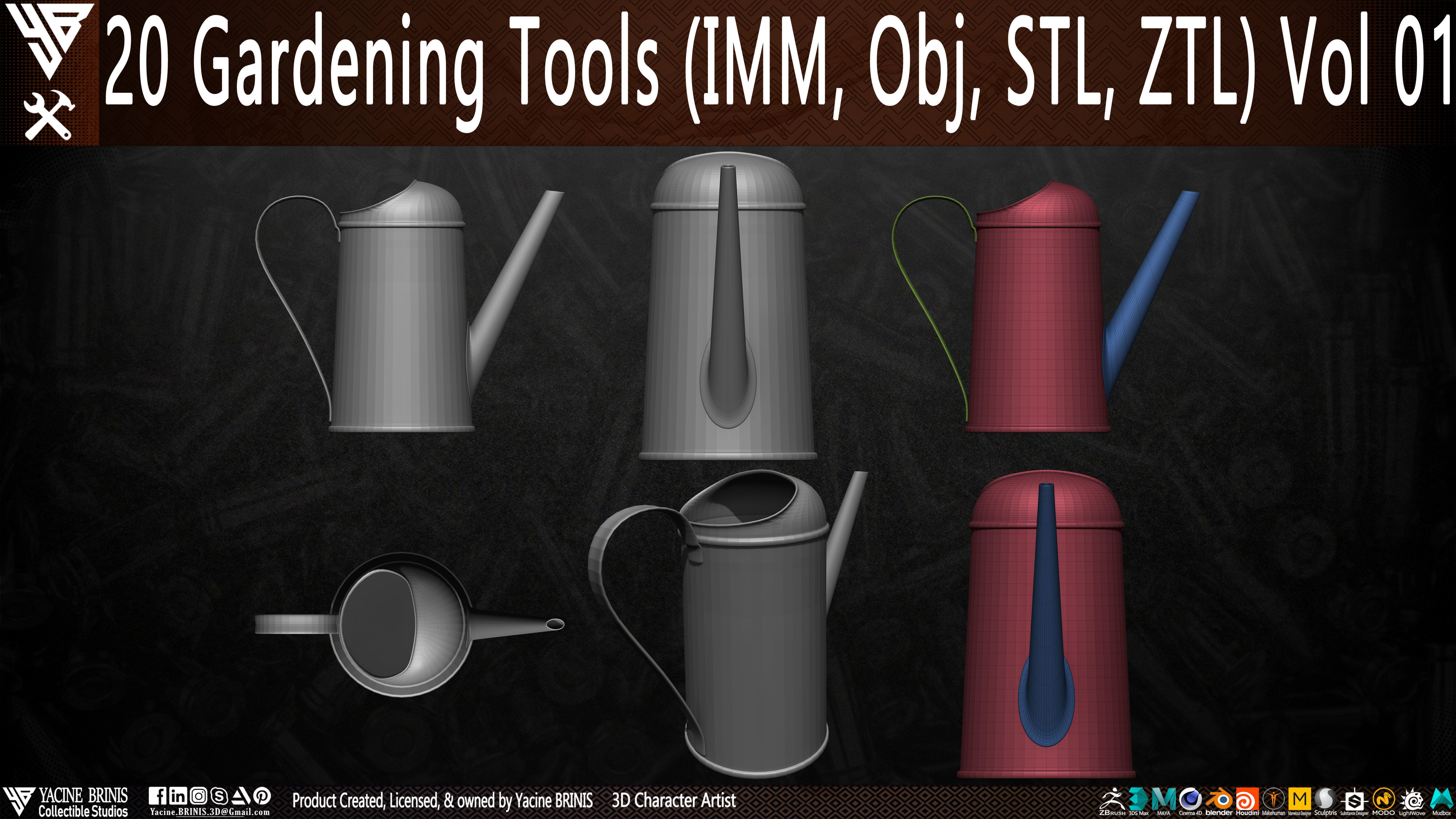 20 Gardening Tools Pack 01 Low-poly 3D model_19