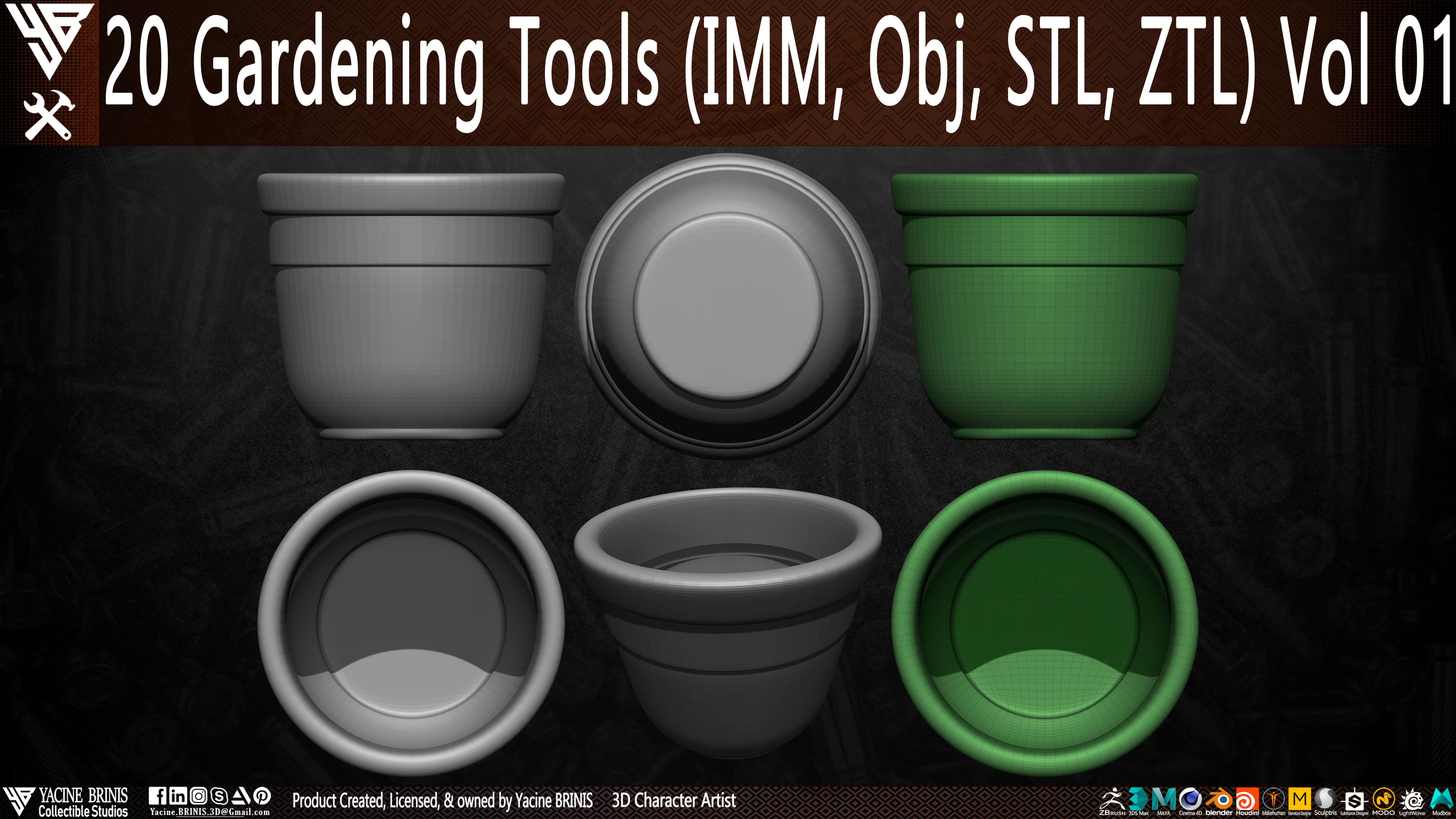 20 Gardening Tools Pack 01 Low-poly 3D model_24