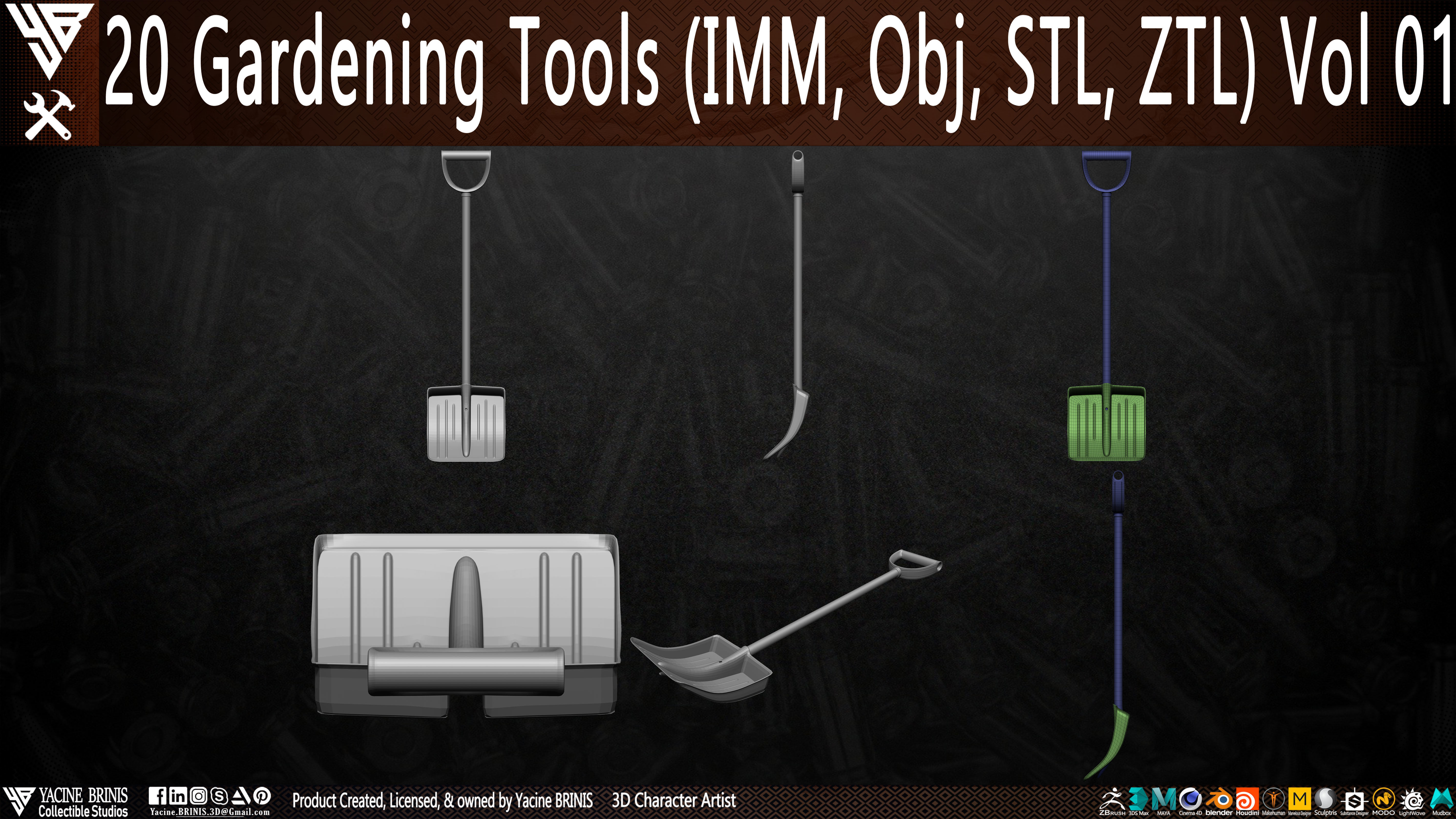 20 Gardening Tools Pack 01 Low-poly 3D model_12