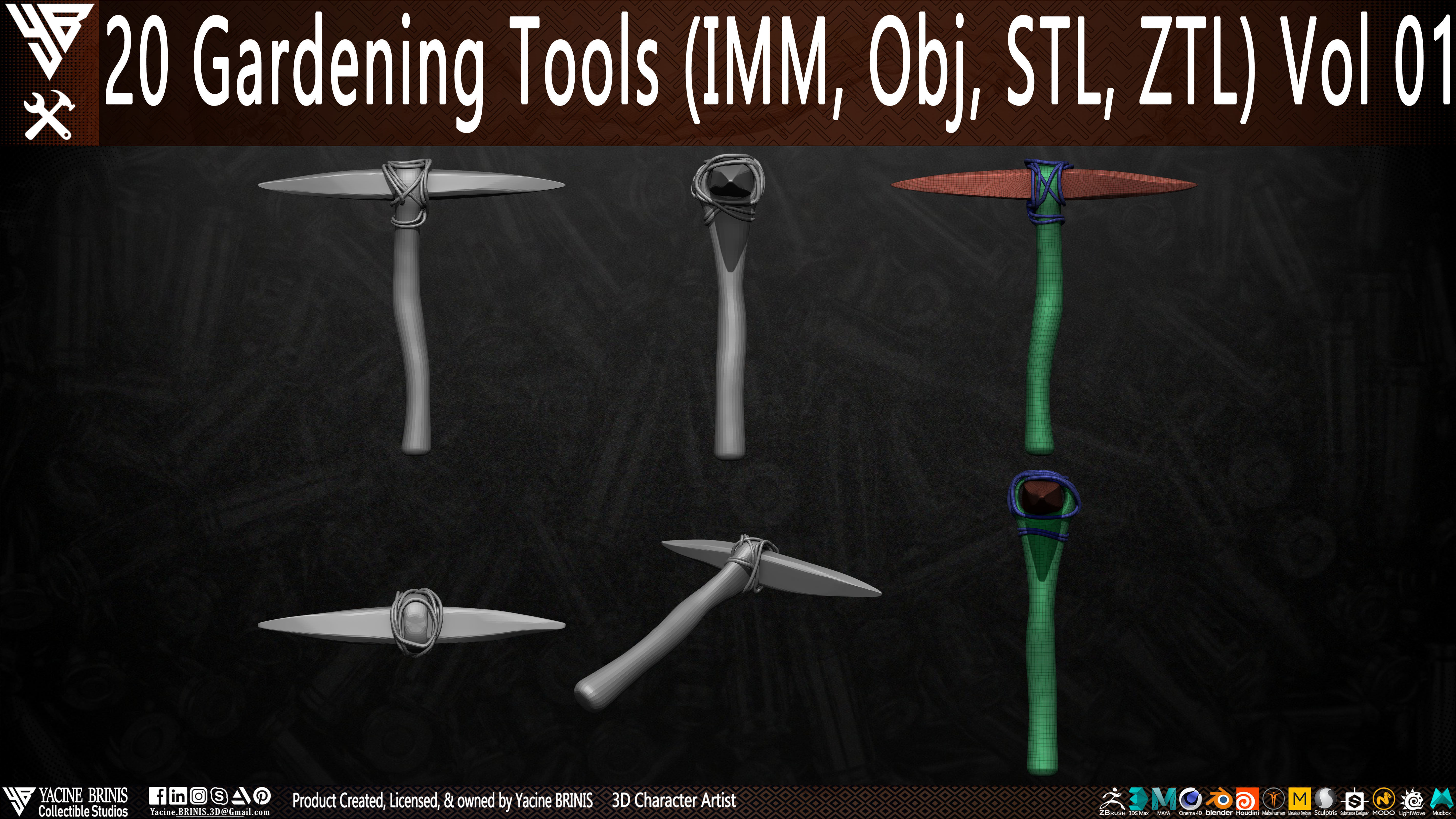 20 Gardening Tools Pack 01 Low-poly 3D model_15