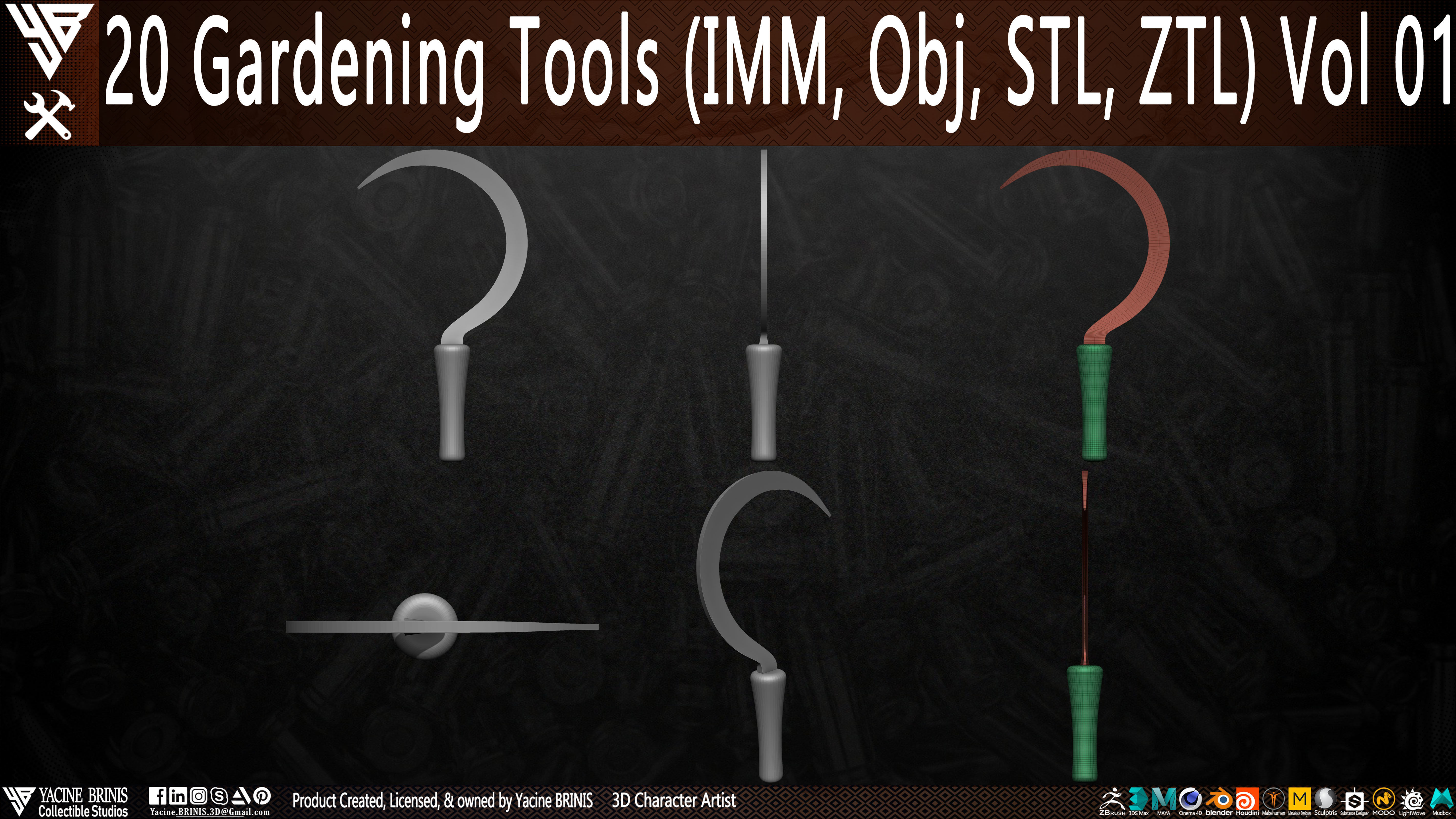 20 Gardening Tools Pack 01 Low-poly 3D model_22