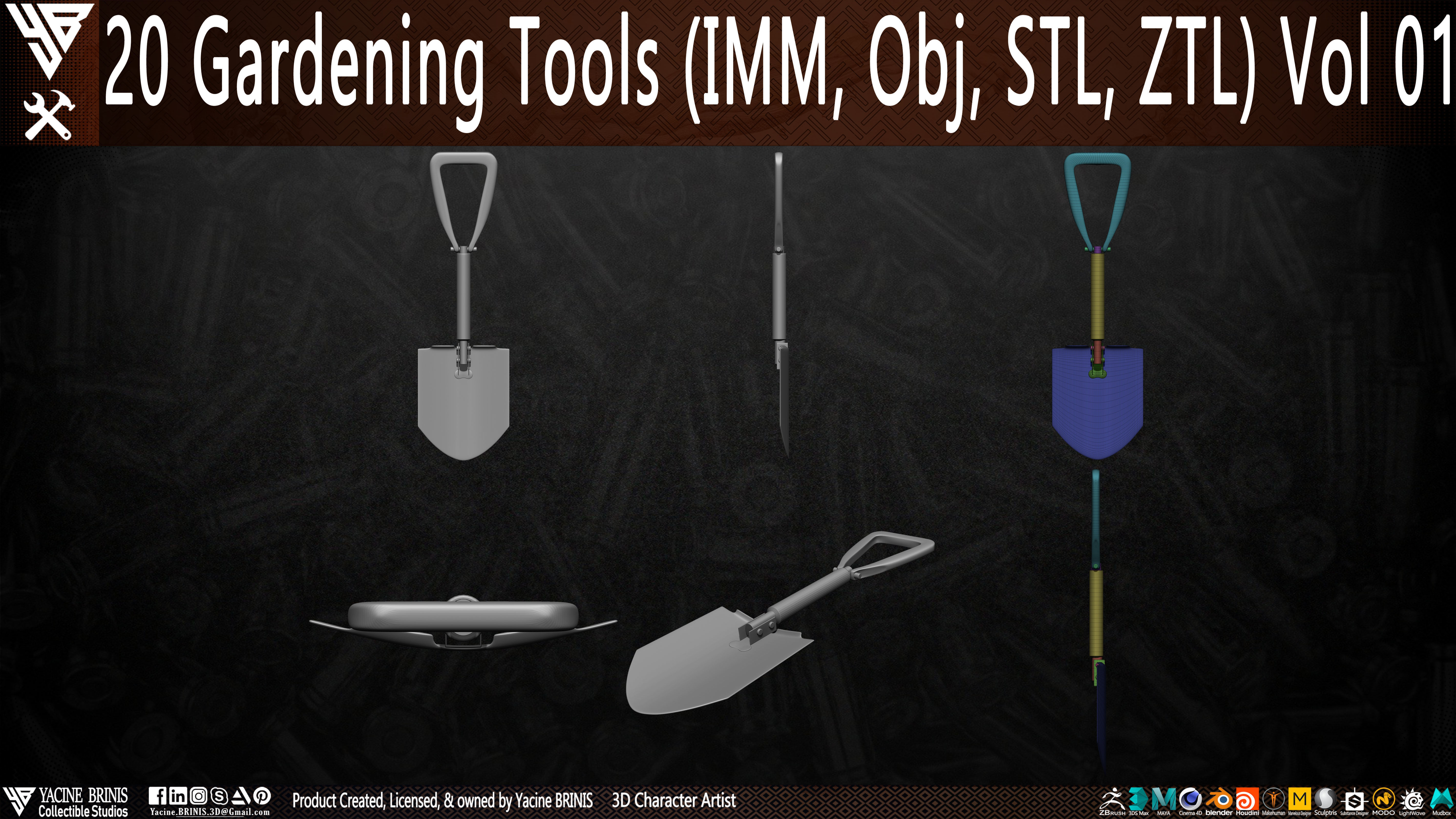 20 Gardening Tools Pack 01 Low-poly 3D model_11